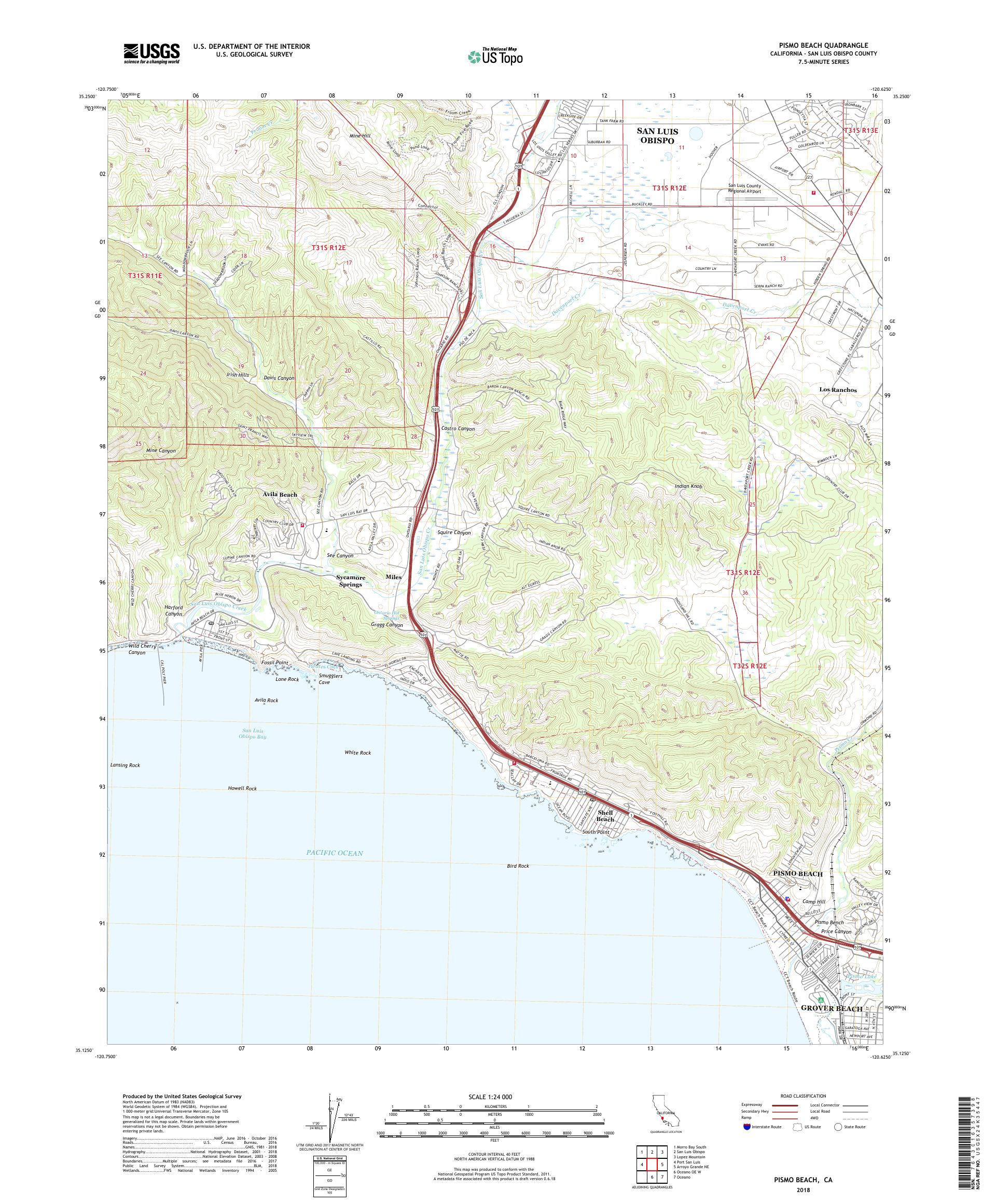 MyTopo Pismo Beach, California USGS Quad Topo Map
