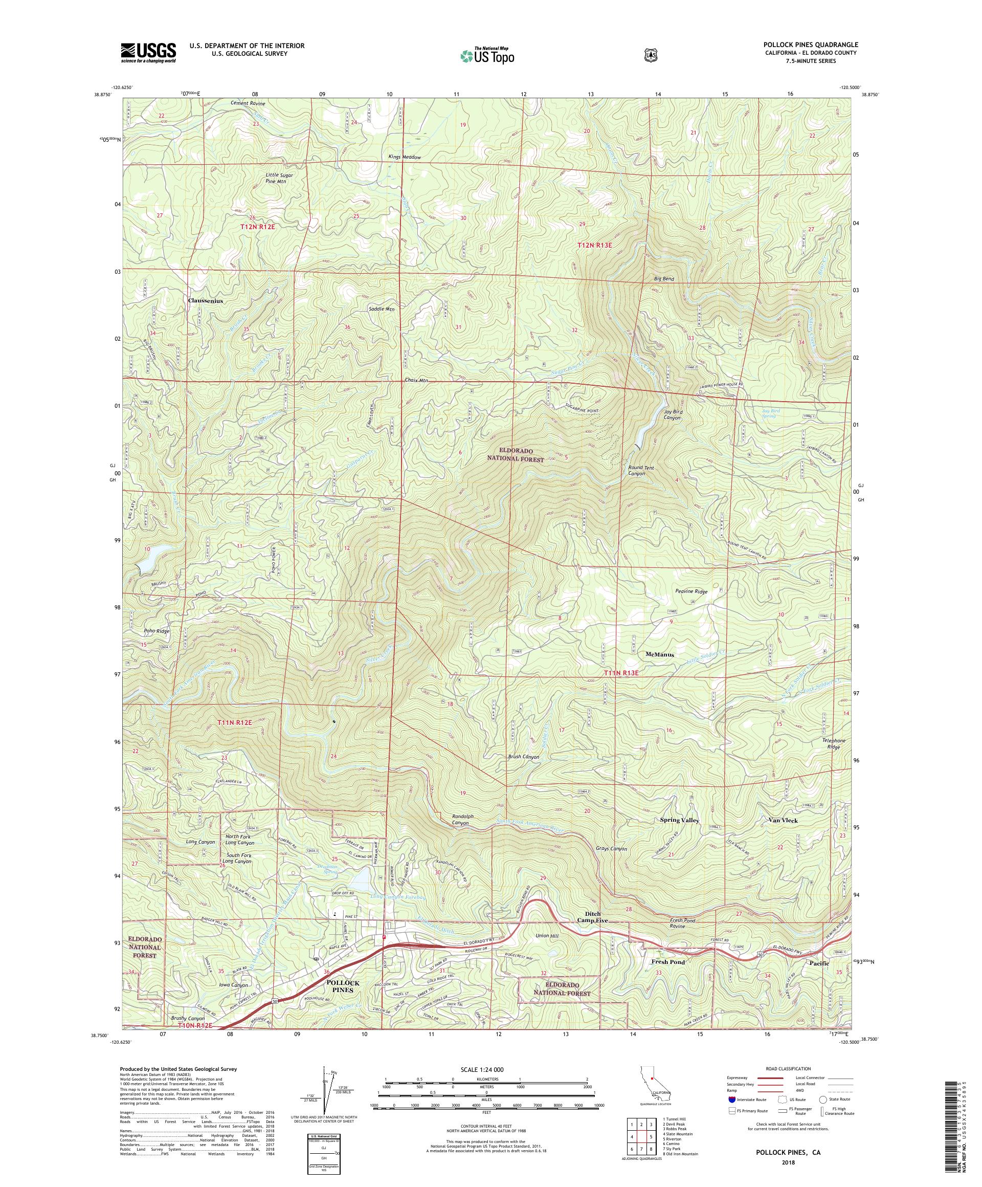 MyTopo Pollock Pines, California USGS Quad Topo Map