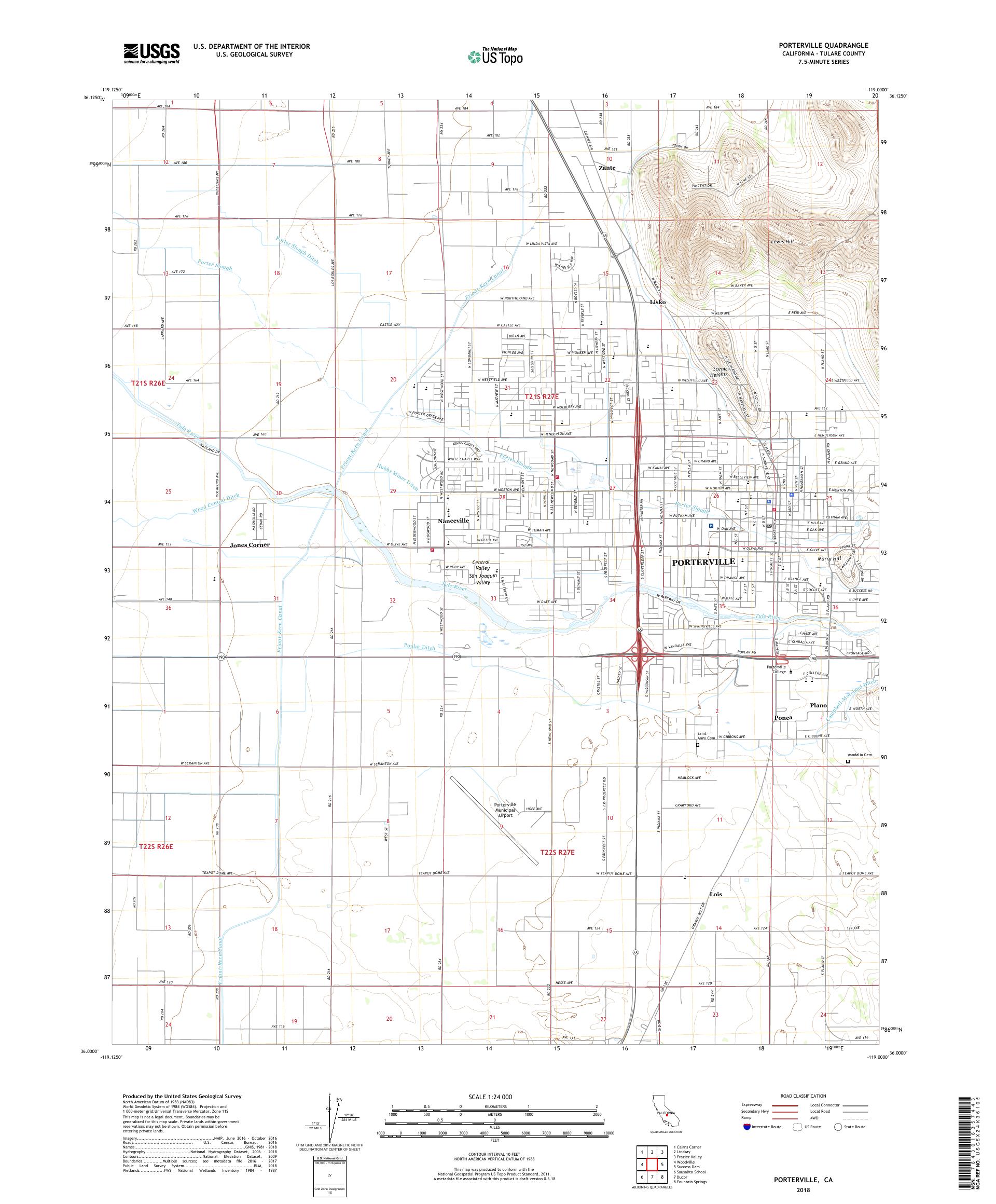 MyTopo Porterville, California USGS Quad Topo Map