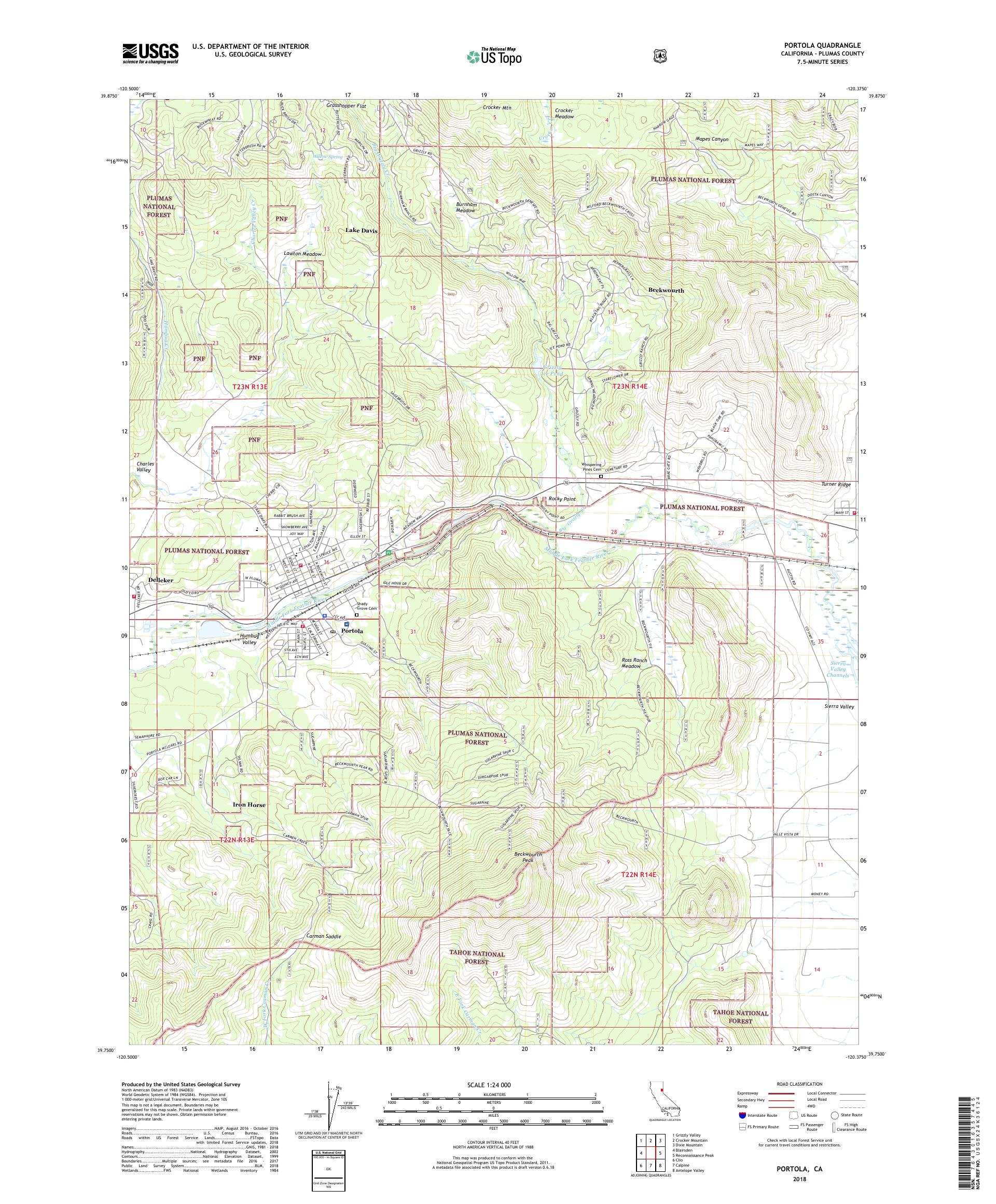 MyTopo Portola, California USGS Quad Topo Map