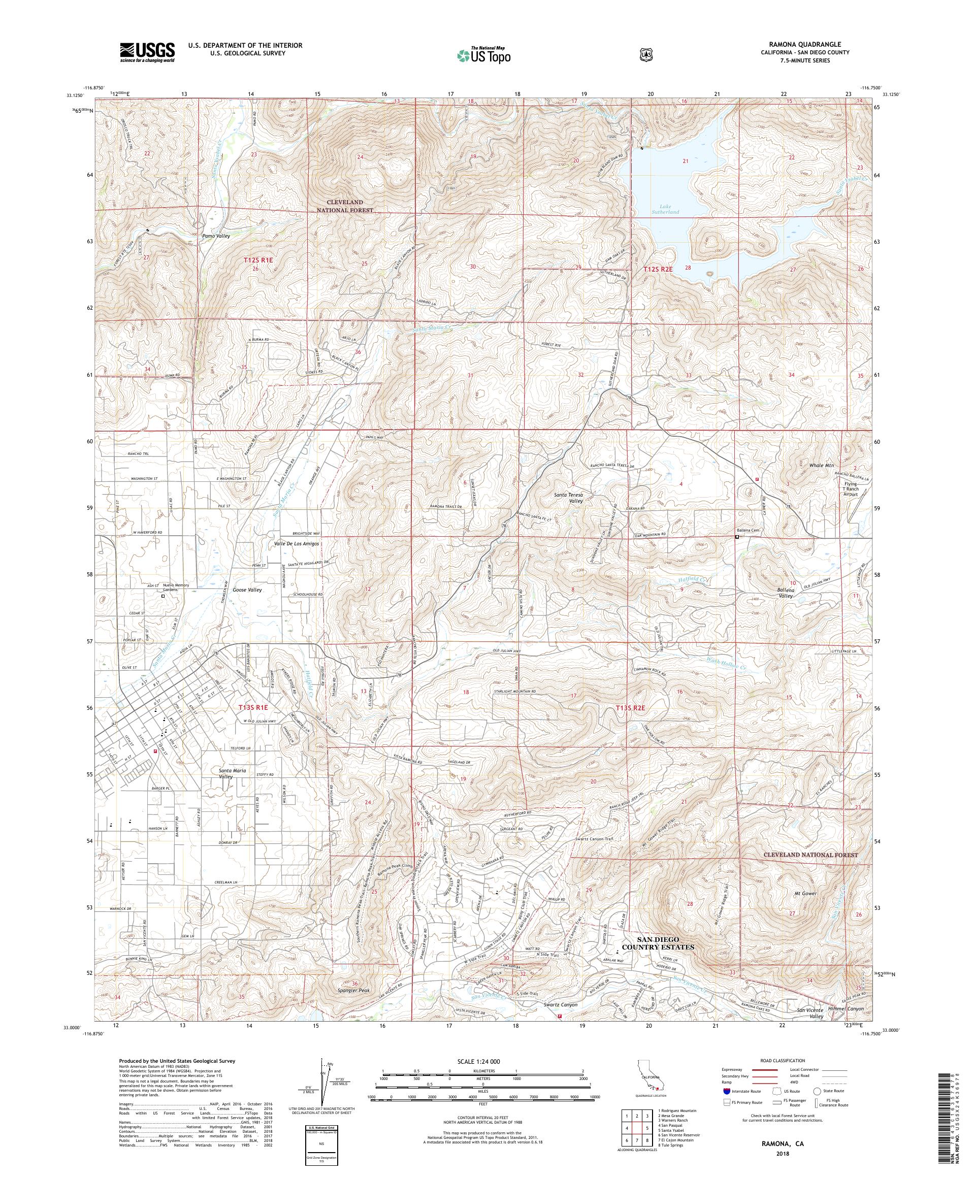 MyTopo Ramona, California USGS Quad Topo Map