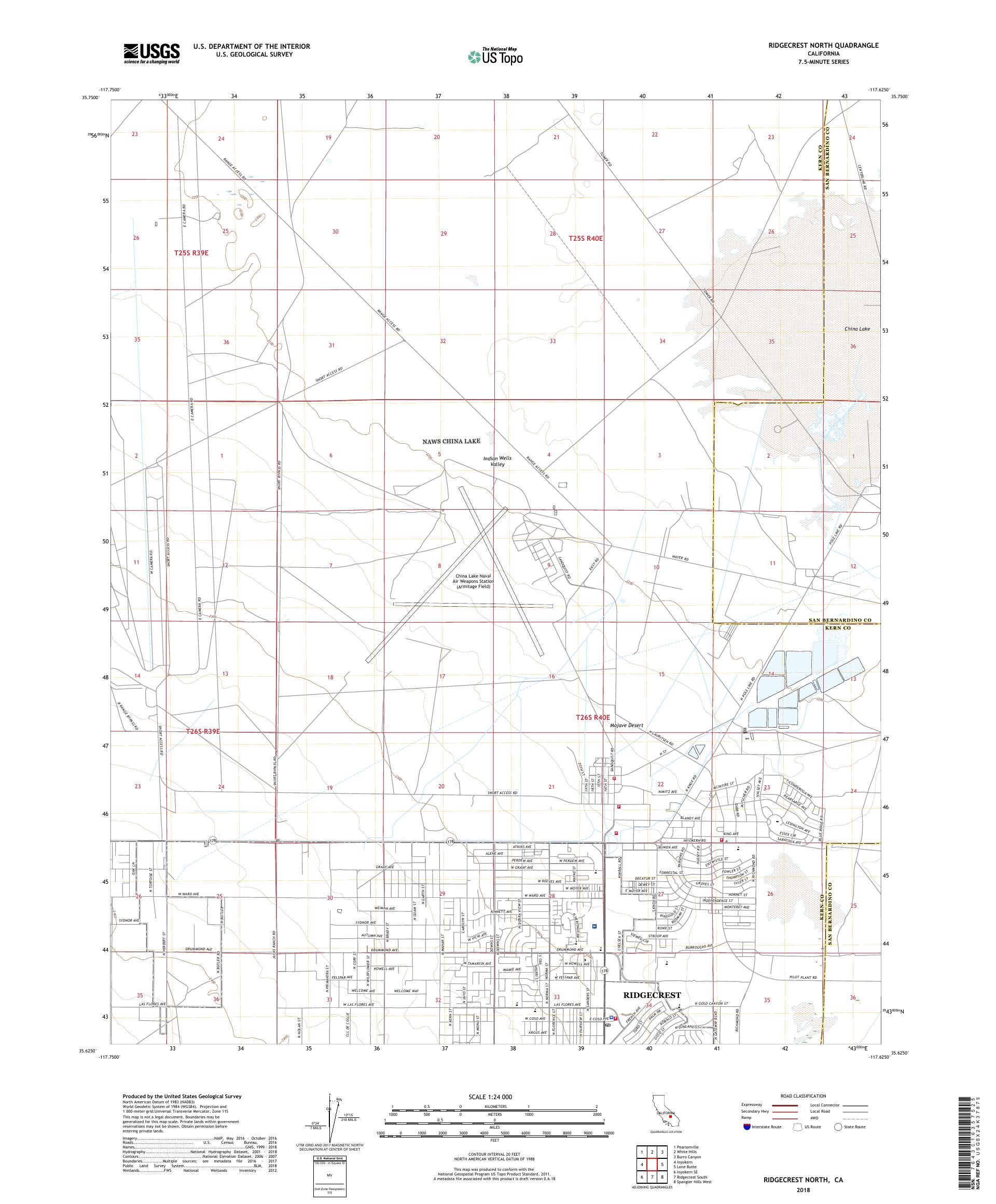 MyTopo Ridgecrest North, California USGS Quad Topo Map