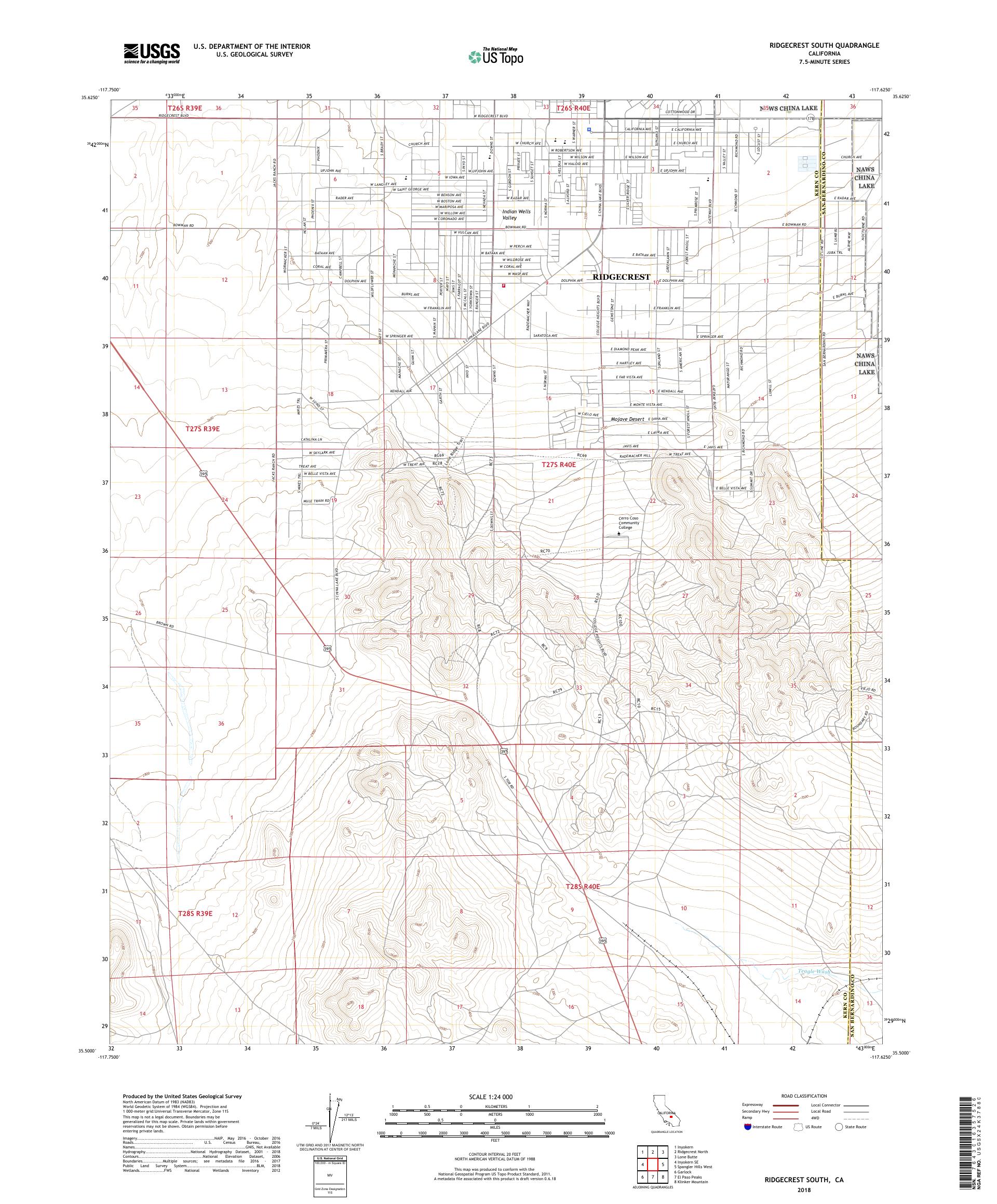 MyTopo Ridgecrest South, California USGS Quad Topo Map