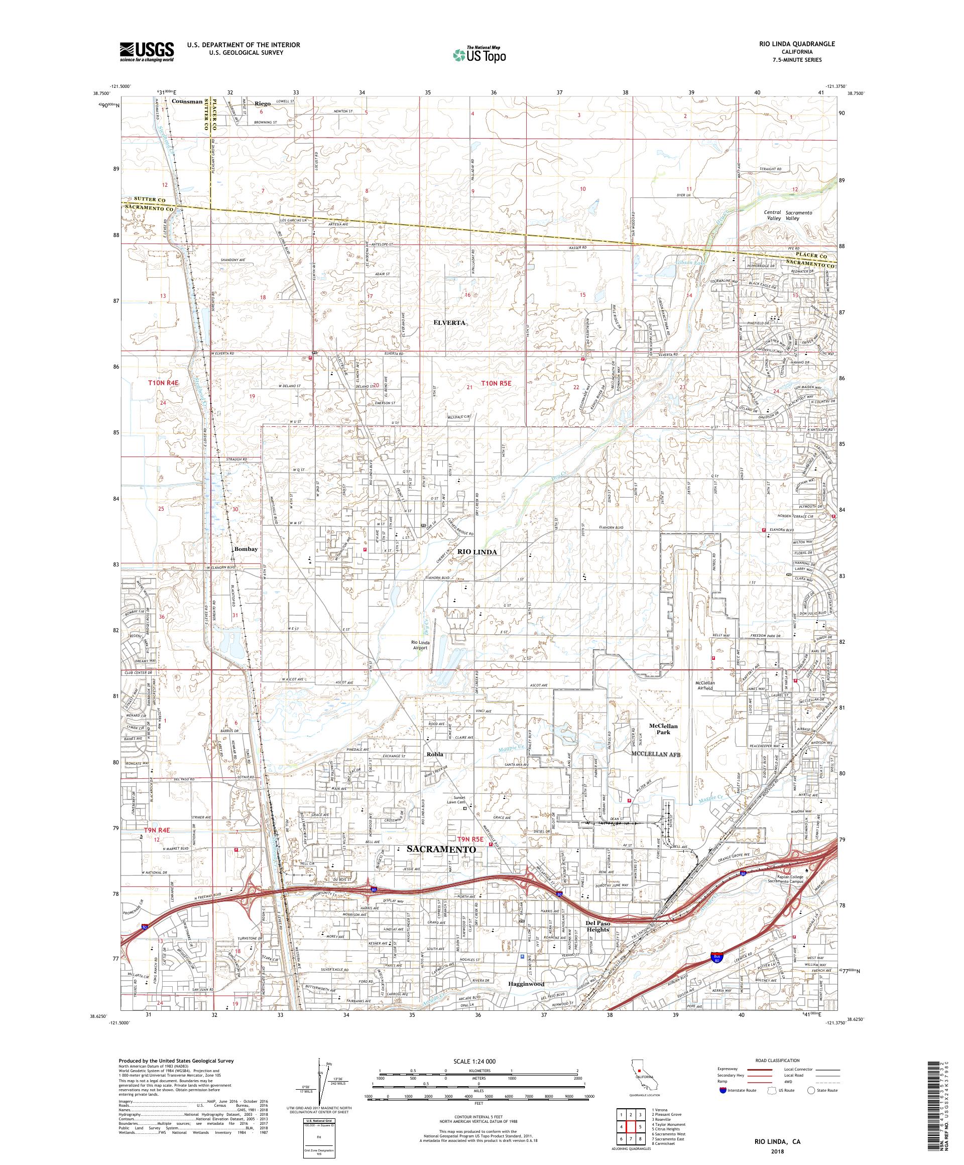 MyTopo Rio Linda, California USGS Quad Topo Map