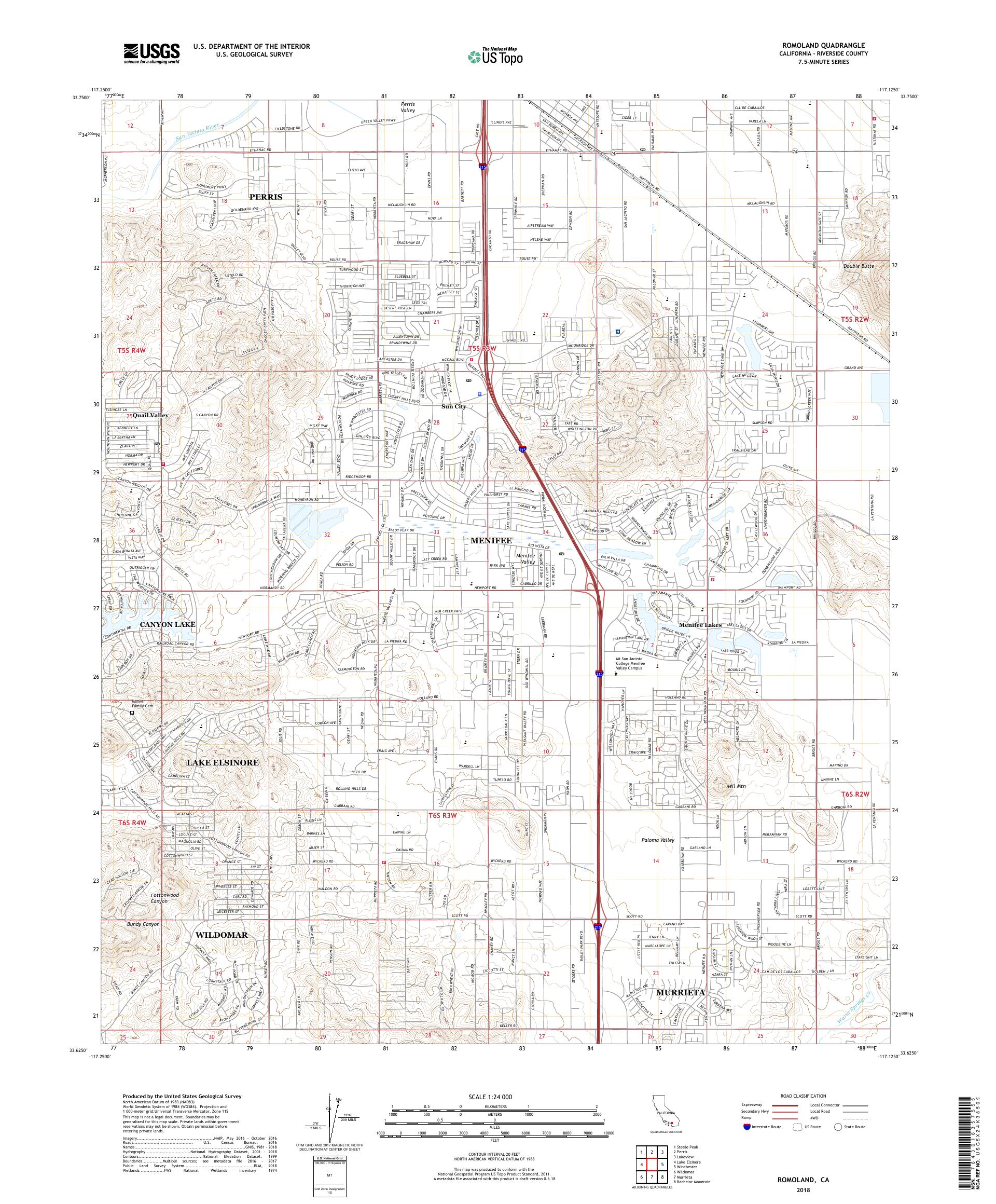 MyTopo Romoland, California USGS Quad Topo Map