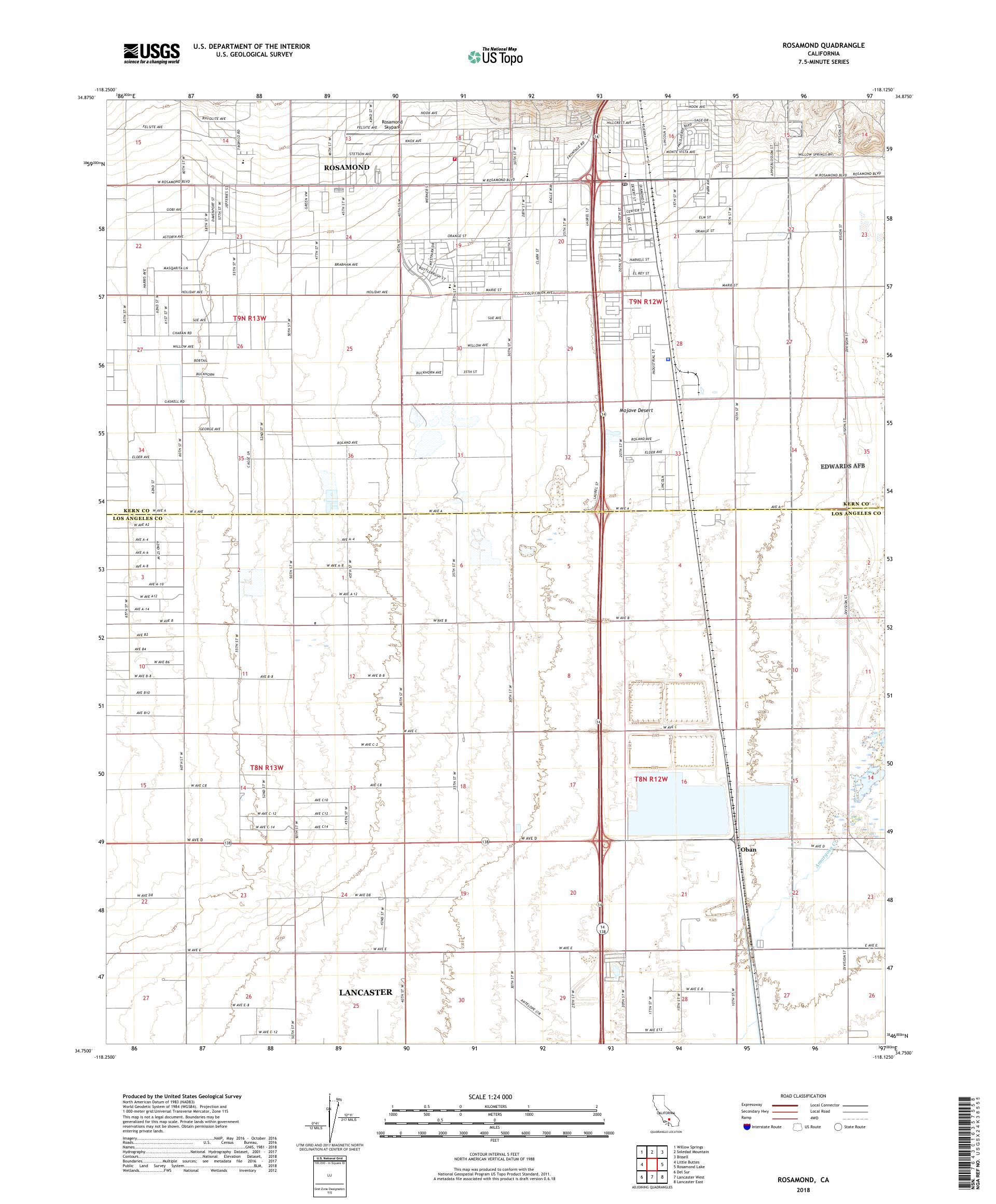 MyTopo Rosamond, California USGS Quad Topo Map