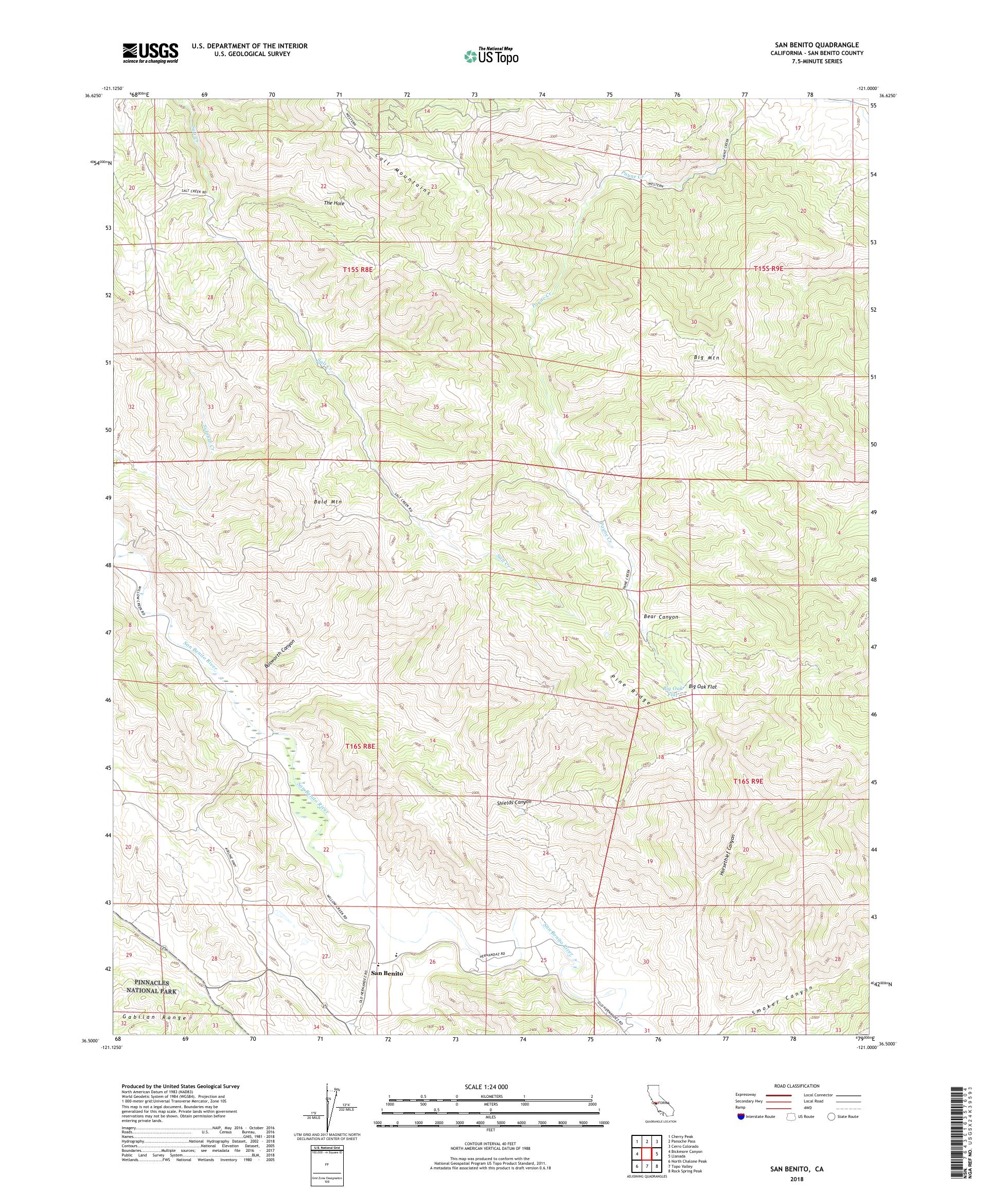 MyTopo San Benito, California USGS Quad Topo Map