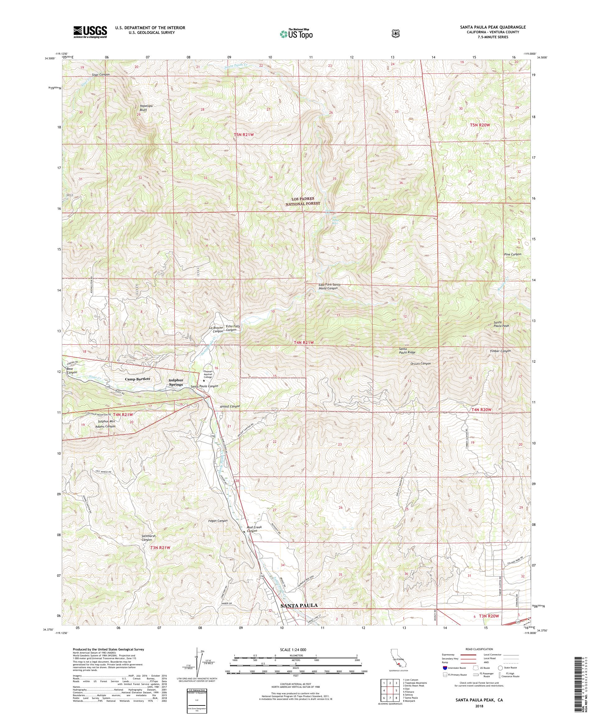 MyTopo Santa Paula Peak, California USGS Quad Topo Map