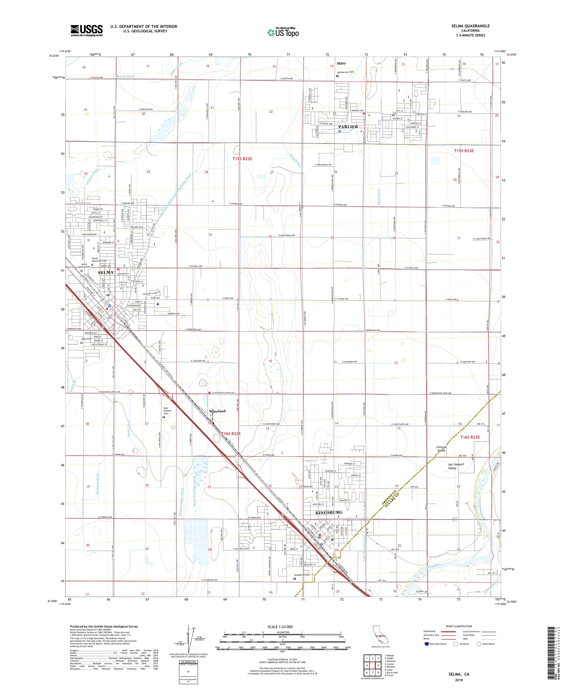 MyTopo Selma, California USGS Quad Topo Map