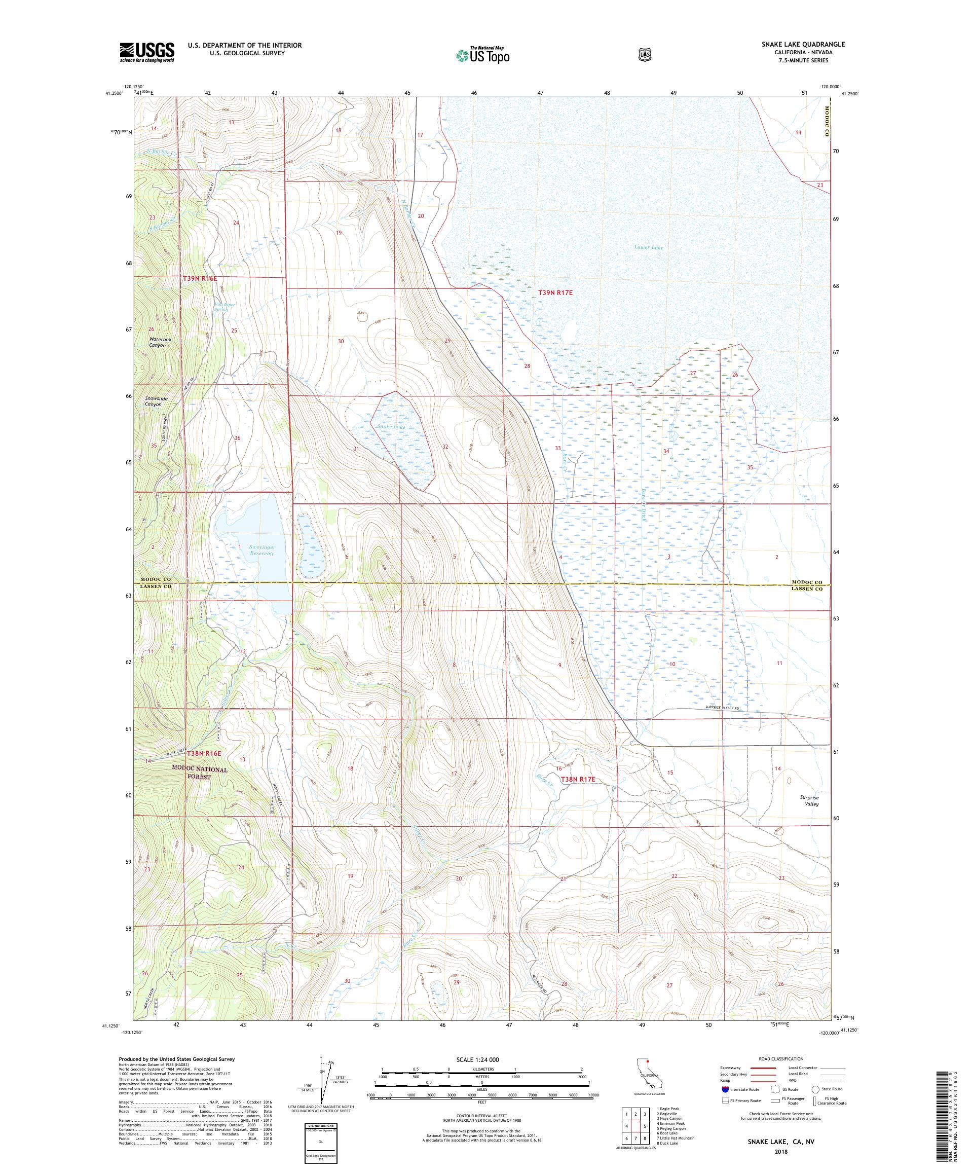 MyTopo Snake Lake, California USGS Quad Topo Map