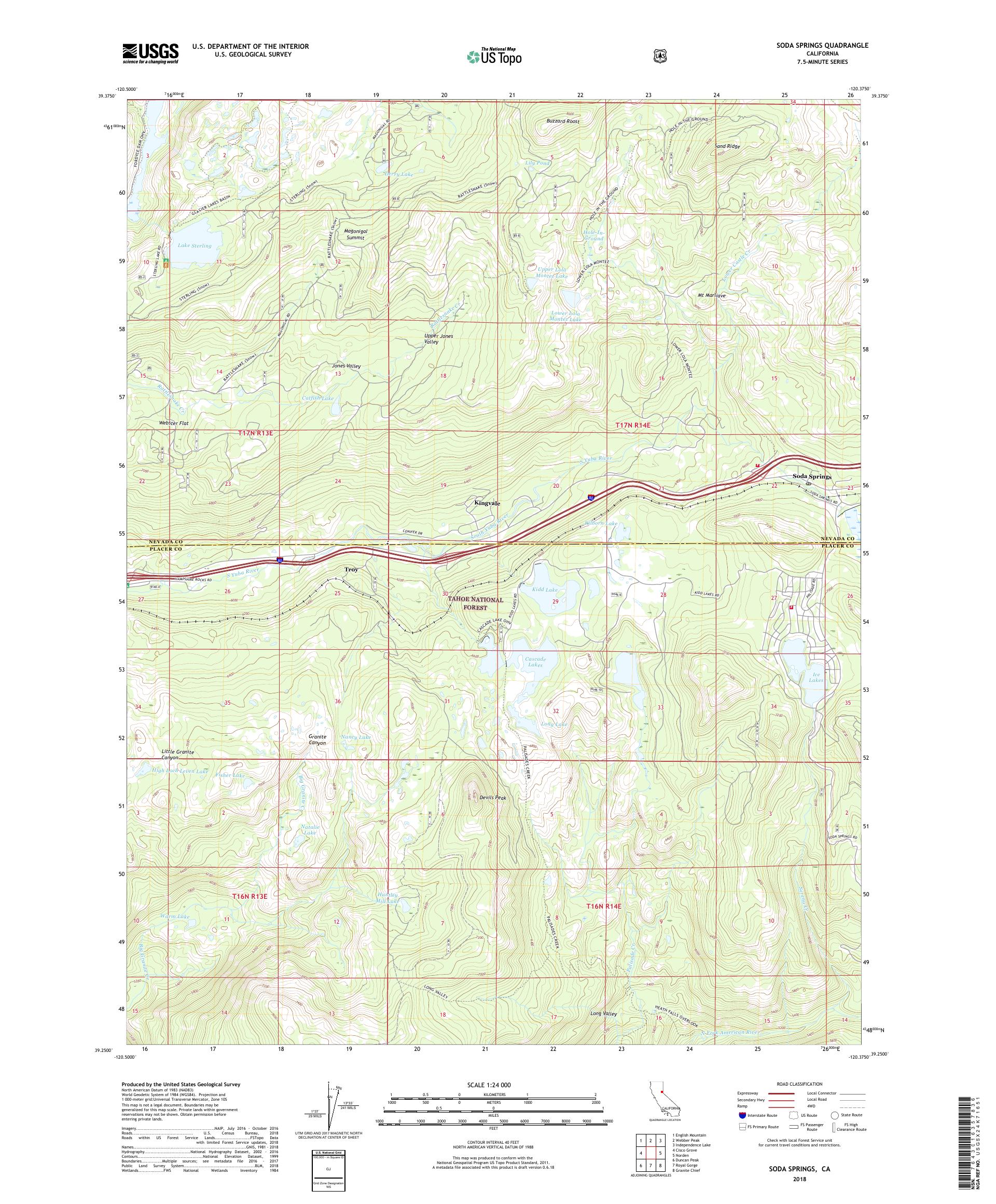 MyTopo Soda Springs, California USGS Quad Topo Map