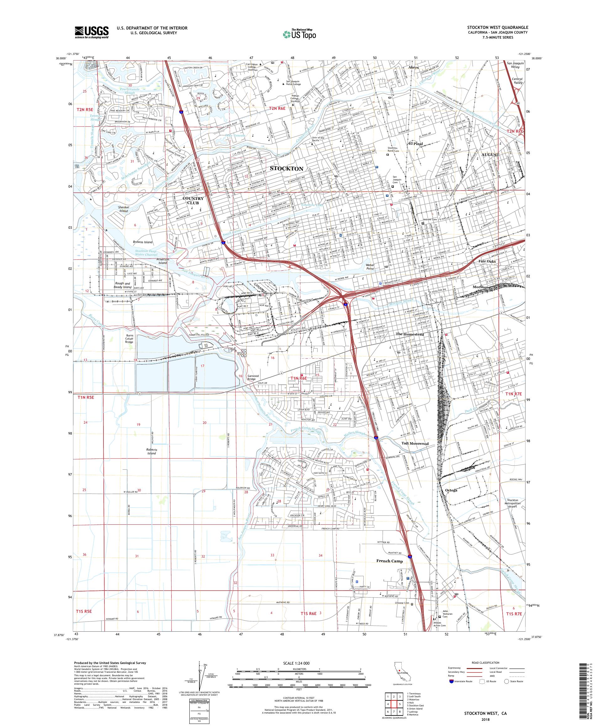 MyTopo Stockton West, California USGS Quad Topo Map