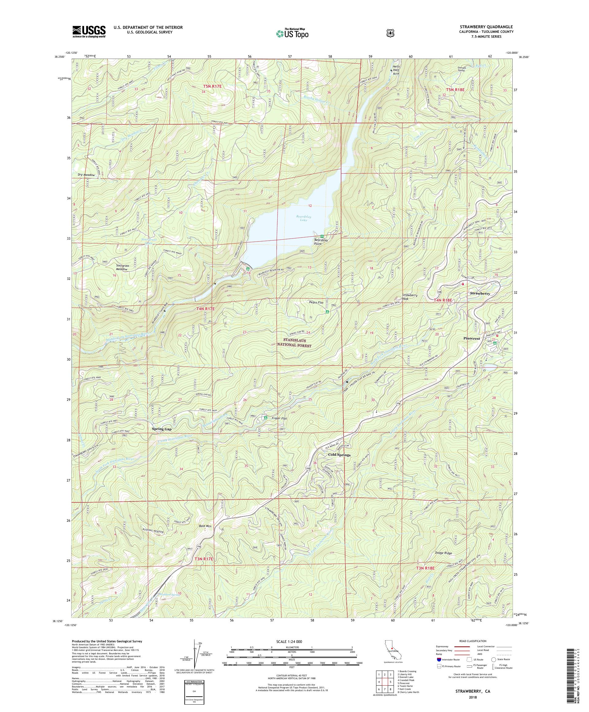 MyTopo Strawberry, California USGS Quad Topo Map