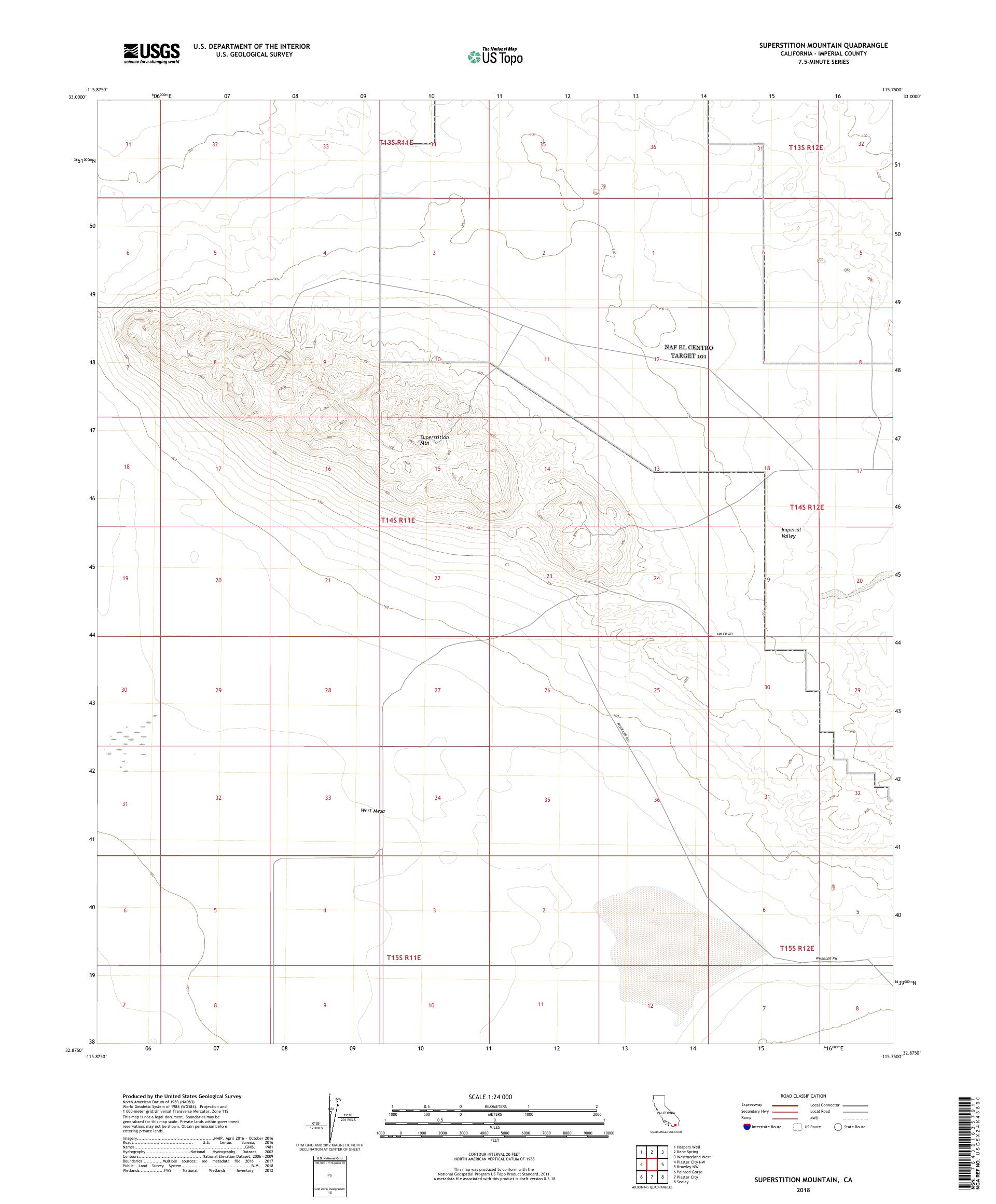 MyTopo Superstition Mountain, California USGS Quad Topo Map