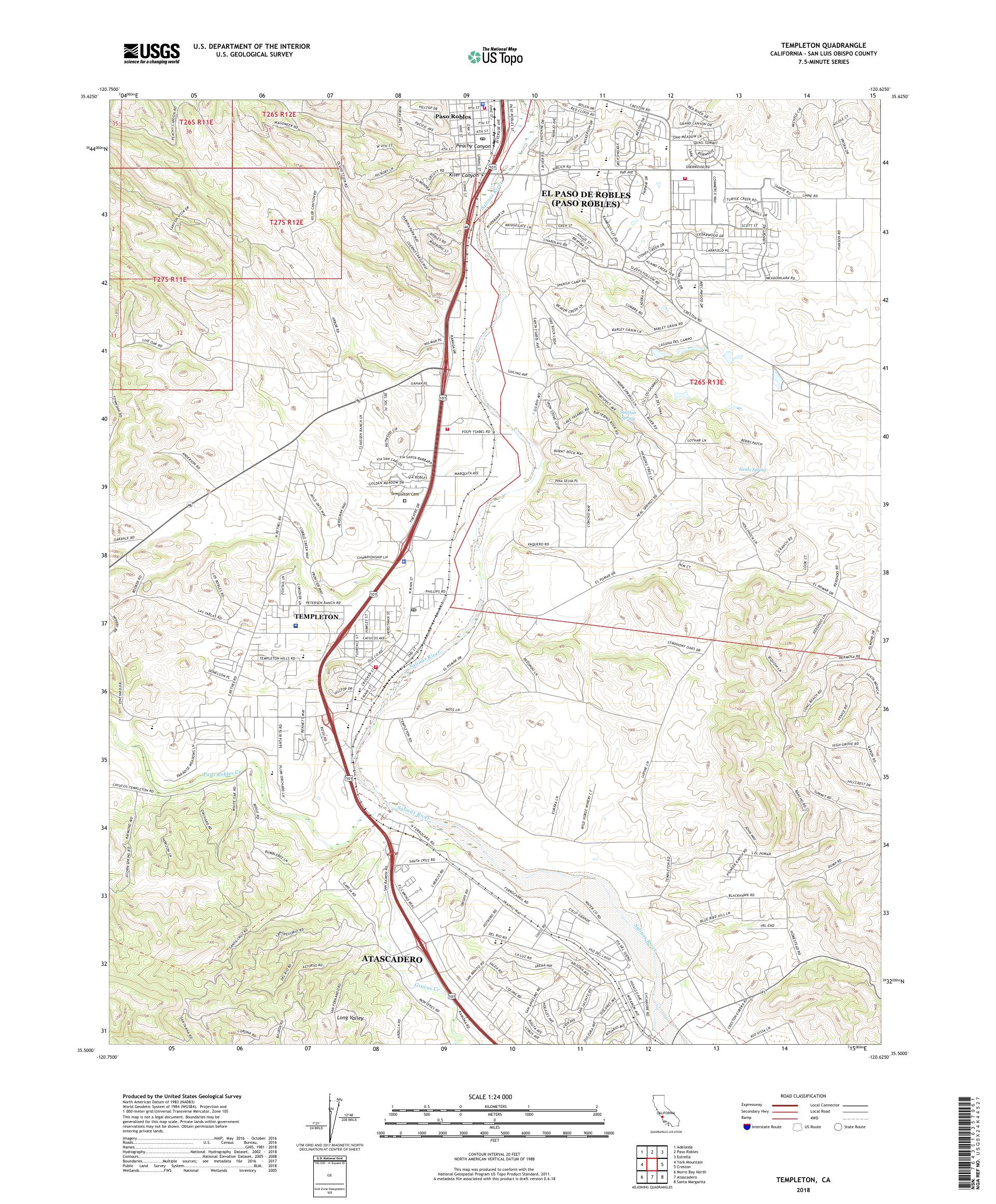 MyTopo Templeton, California USGS Quad Topo Map