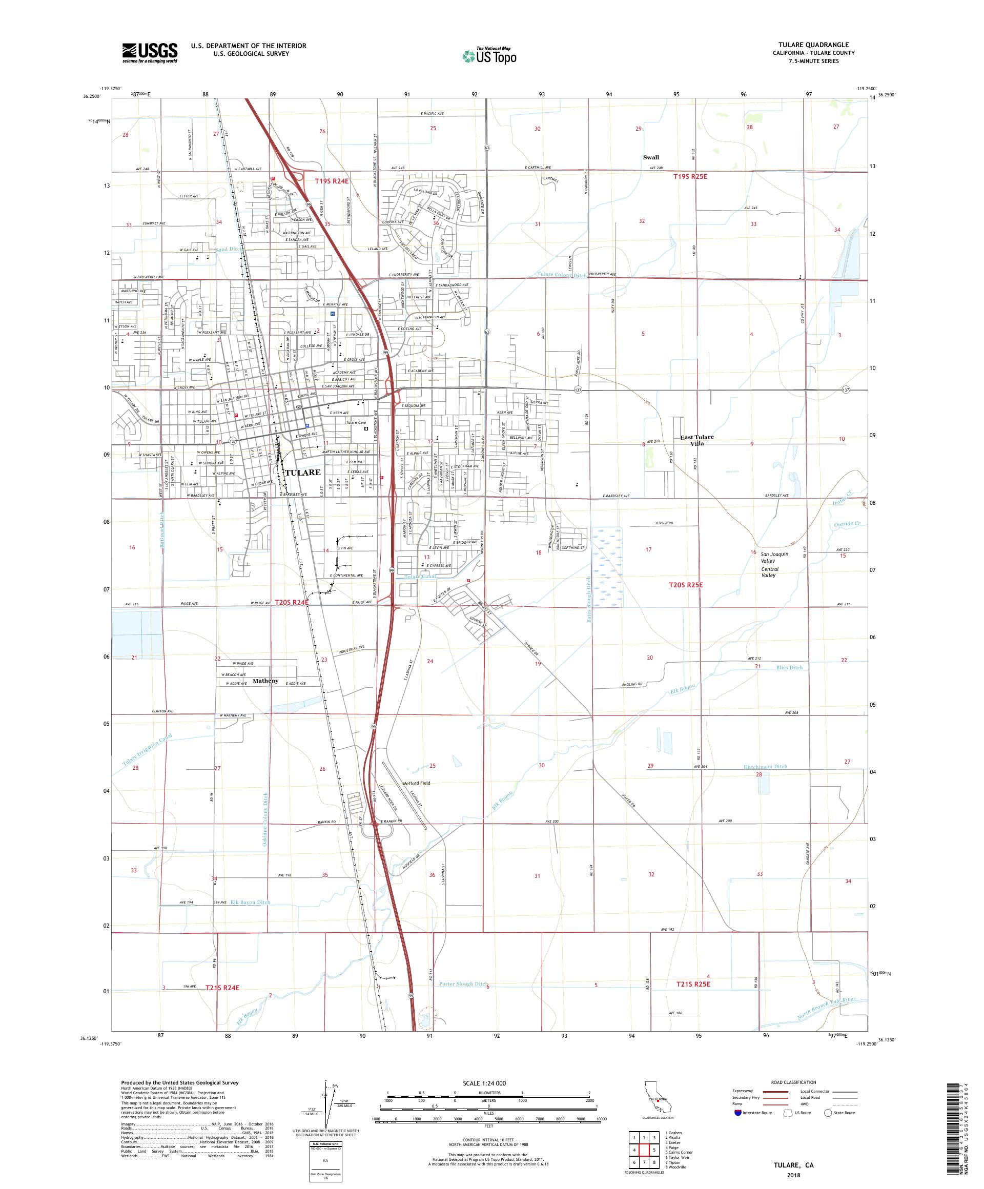 MyTopo Tulare, California USGS Quad Topo Map