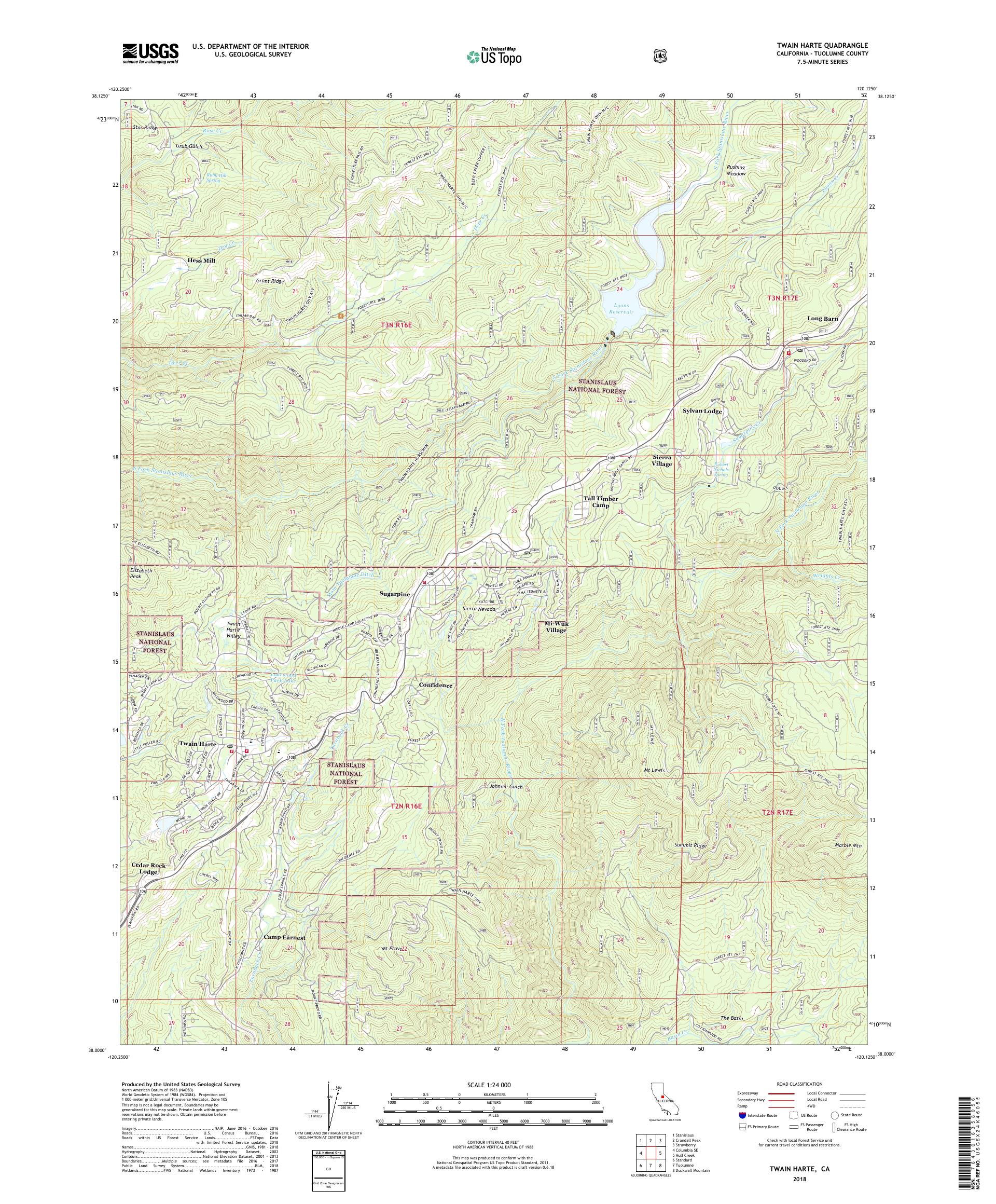 MyTopo Twain Harte, California USGS Quad Topo Map