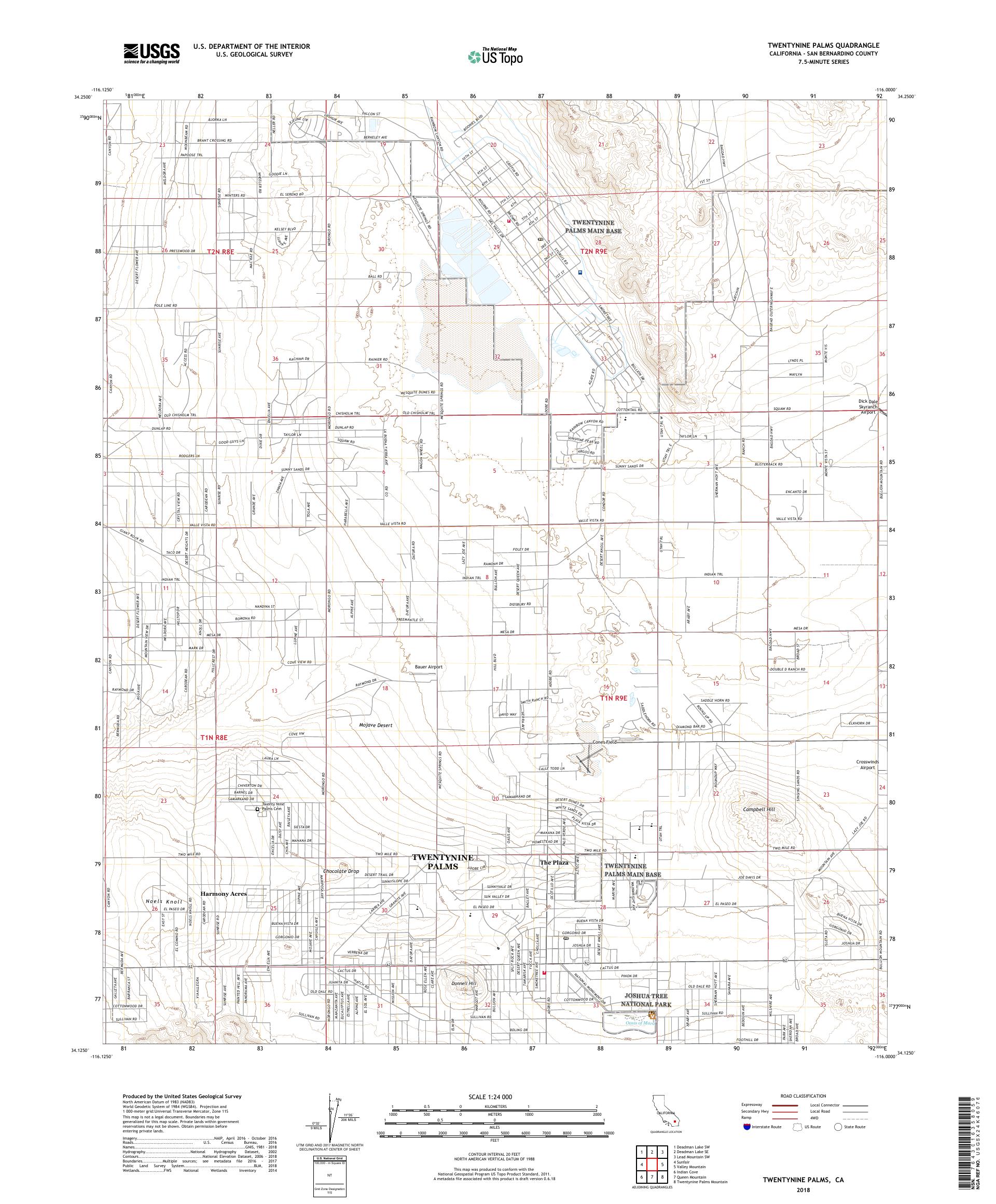 MyTopo Twentynine Palms, California USGS Quad Topo Map