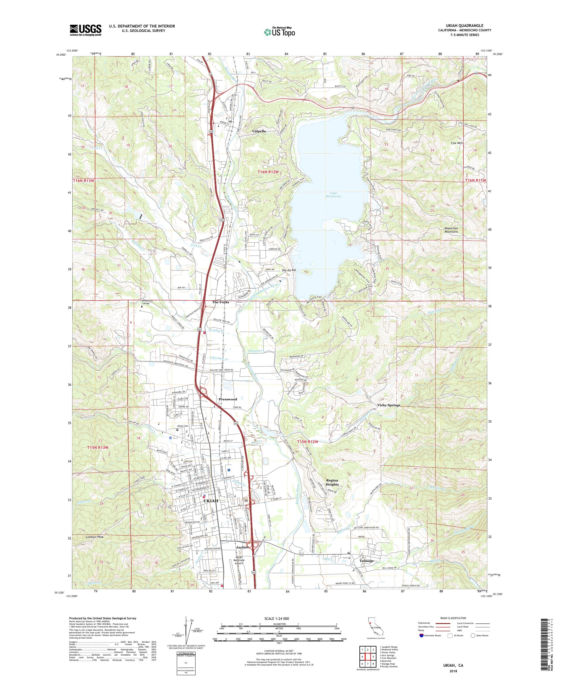 MyTopo Ukiah, California USGS Quad Topo Map