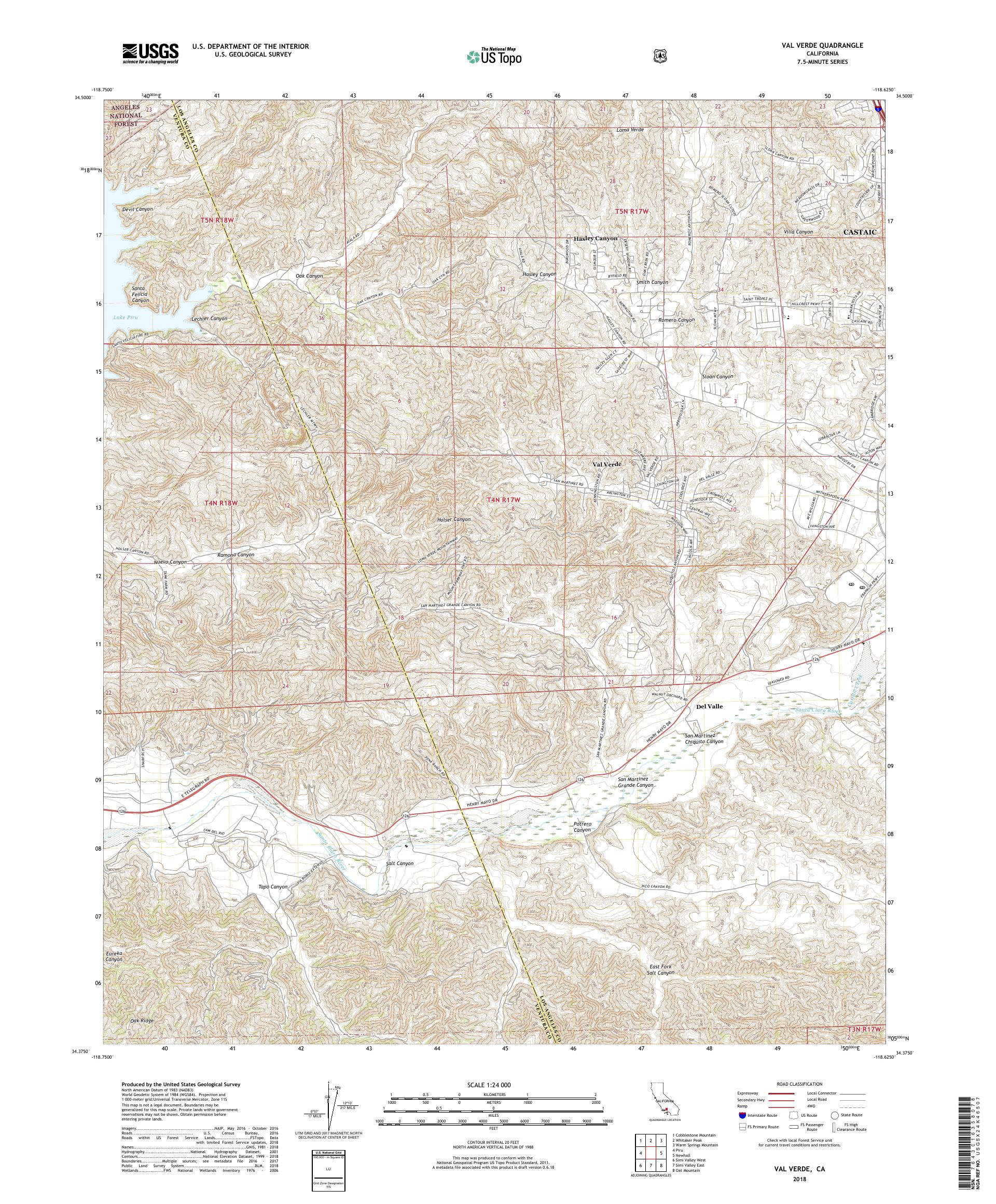 MyTopo Val Verde, California USGS Quad Topo Map