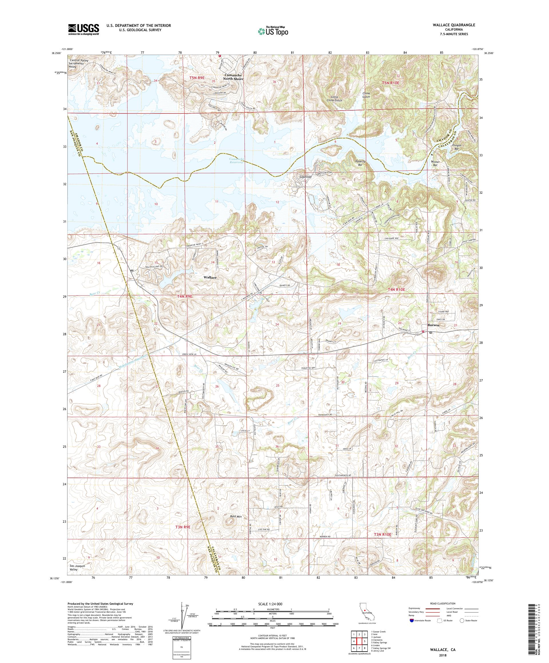 MyTopo Wallace, California USGS Quad Topo Map