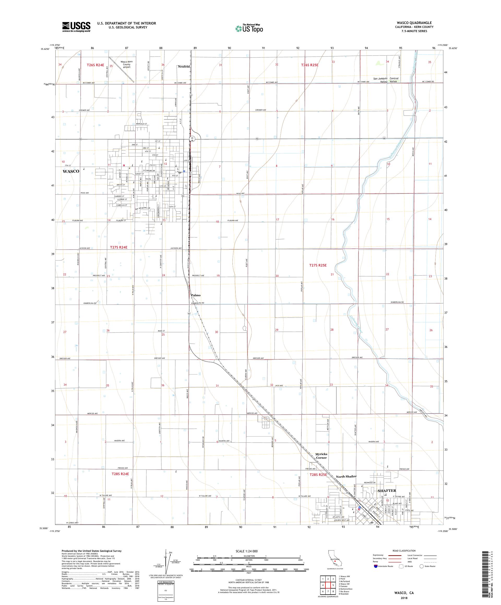 MyTopo Wasco, California USGS Quad Topo Map