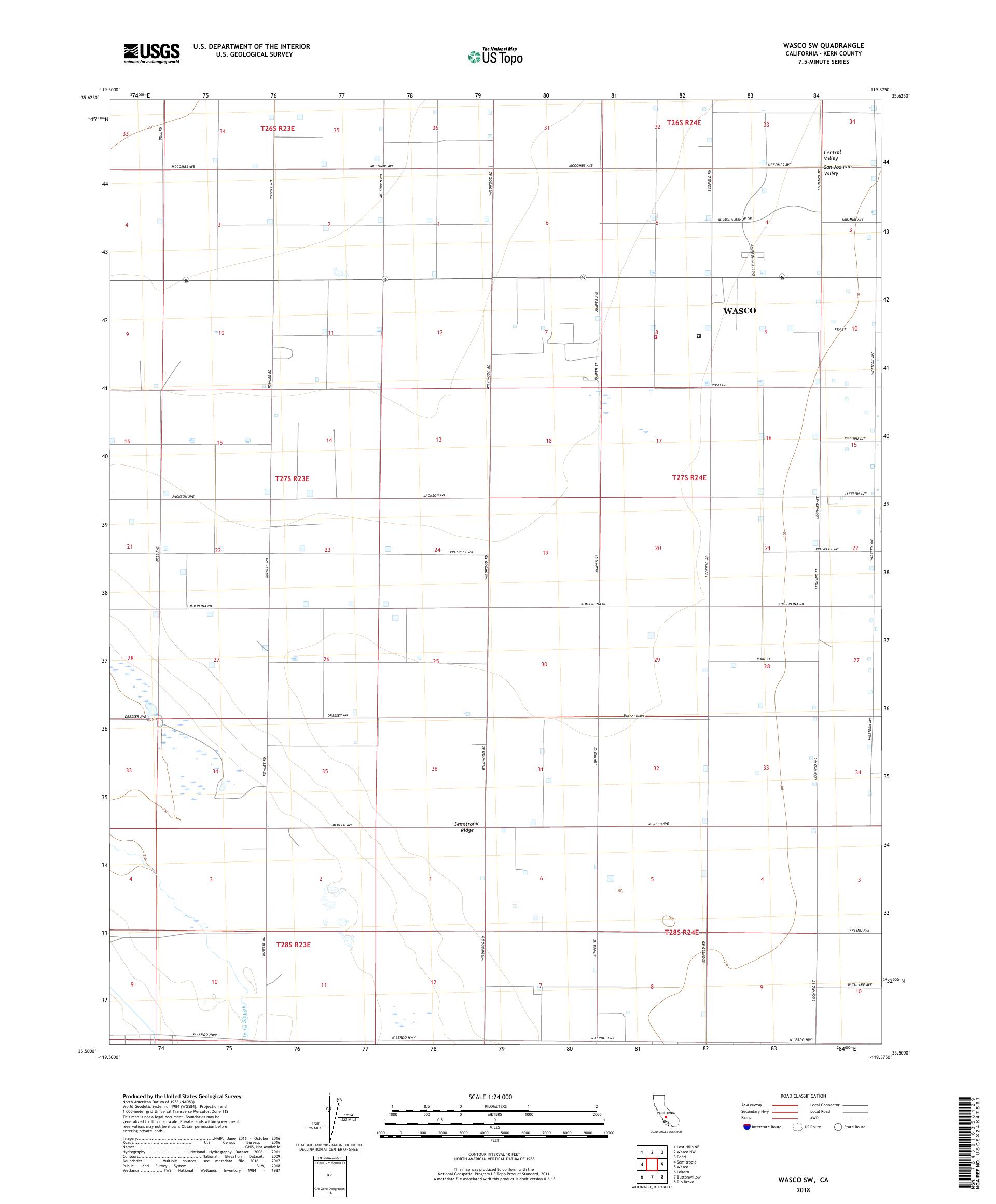 MyTopo Wasco Sw, California USGS Quad Topo Map