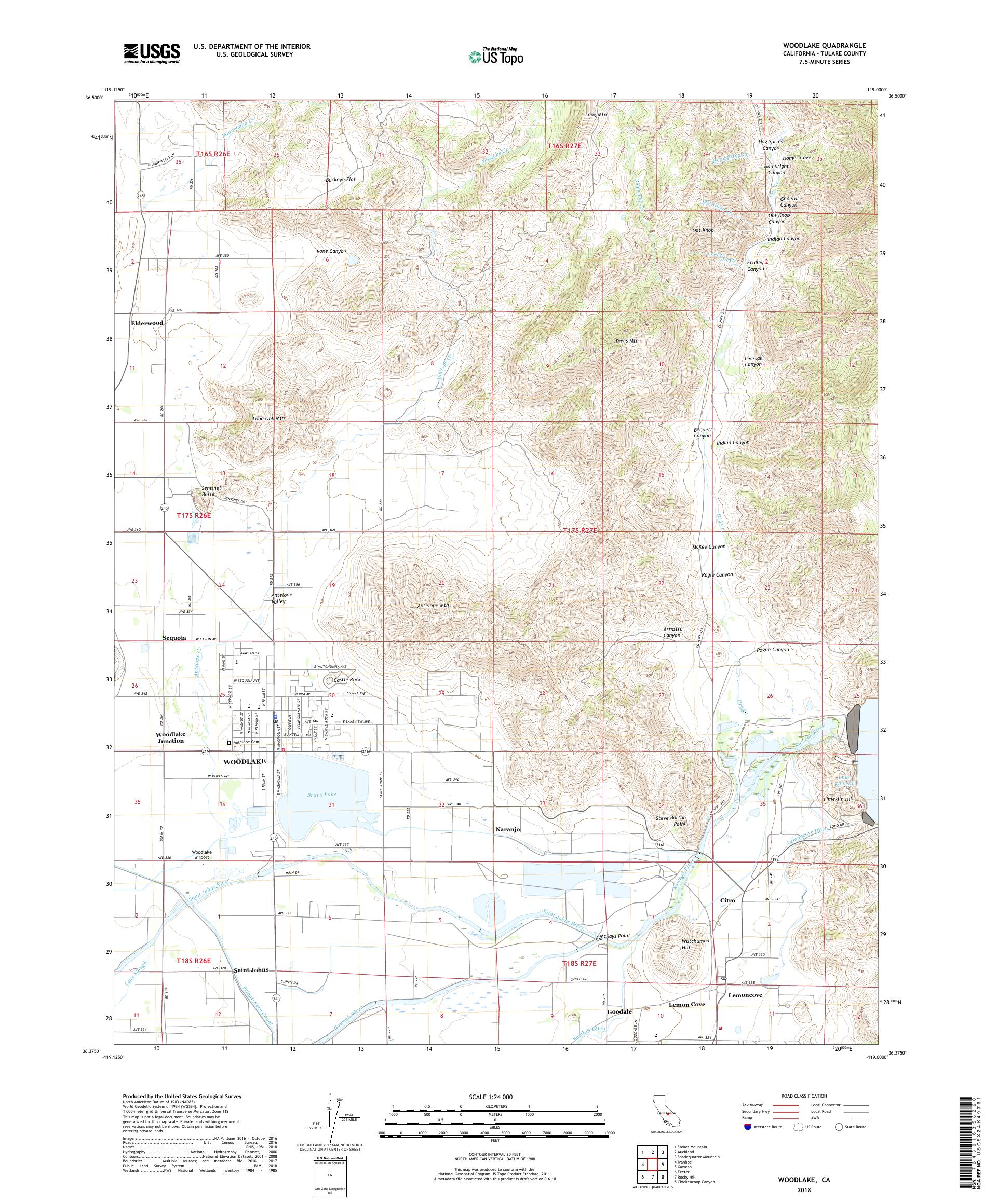 MyTopo Woodlake, California USGS Quad Topo Map