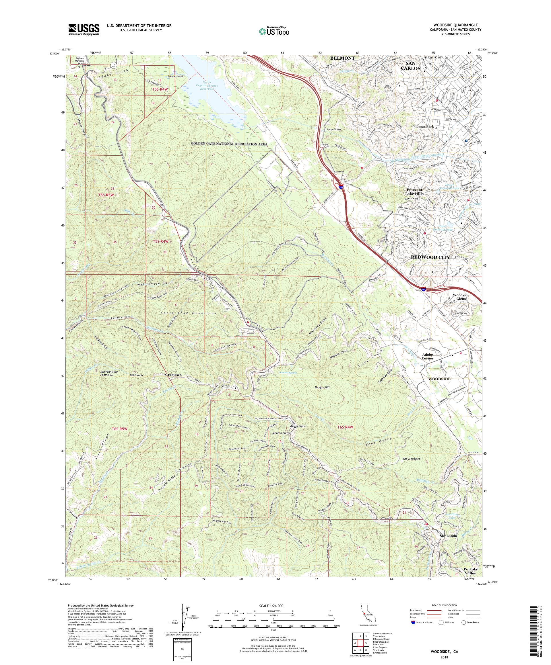 MyTopo Woodside, California USGS Quad Topo Map