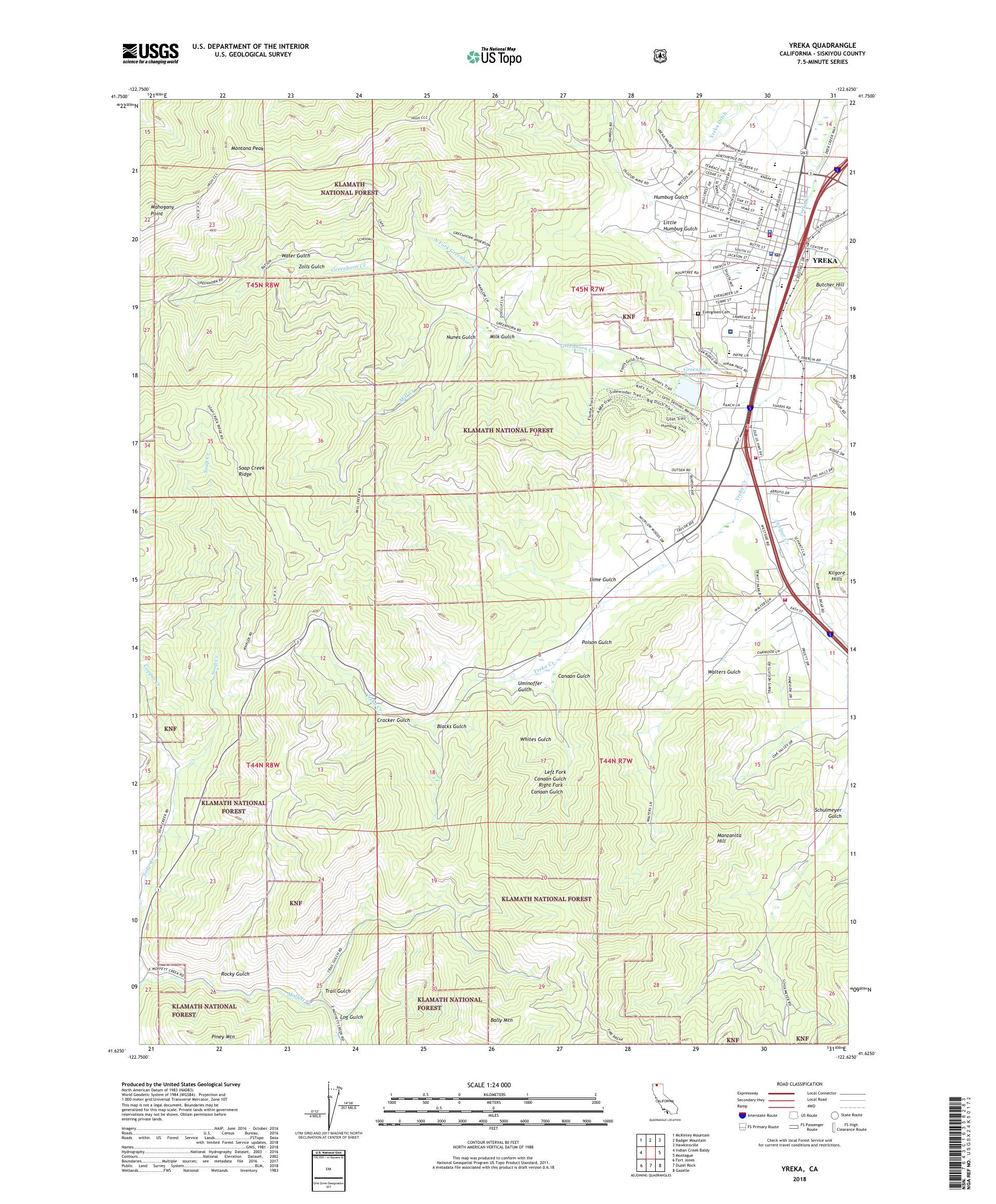 MyTopo Yreka, California USGS Quad Topo Map