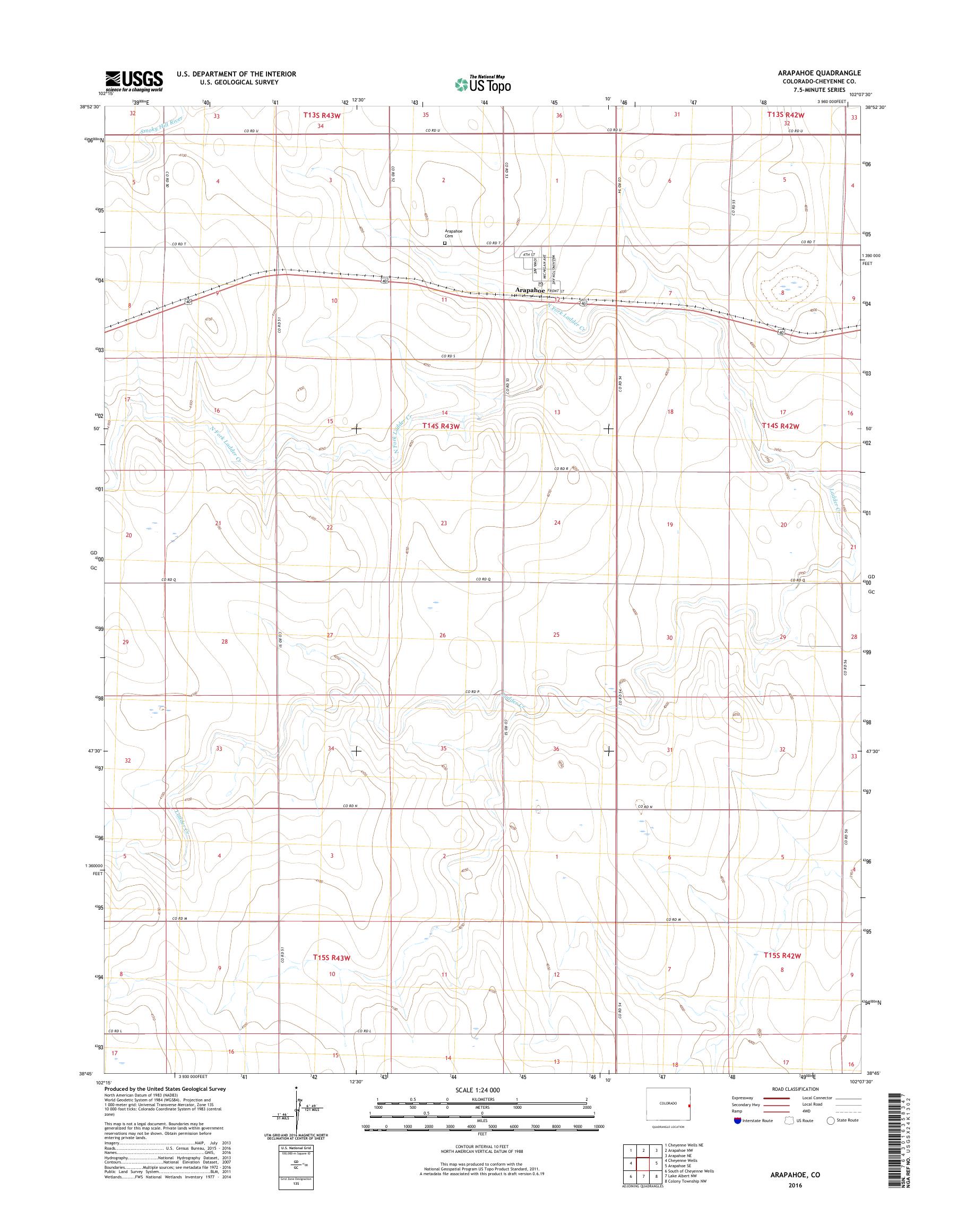 MyTopo Arapahoe, Colorado USGS Quad Topo Map