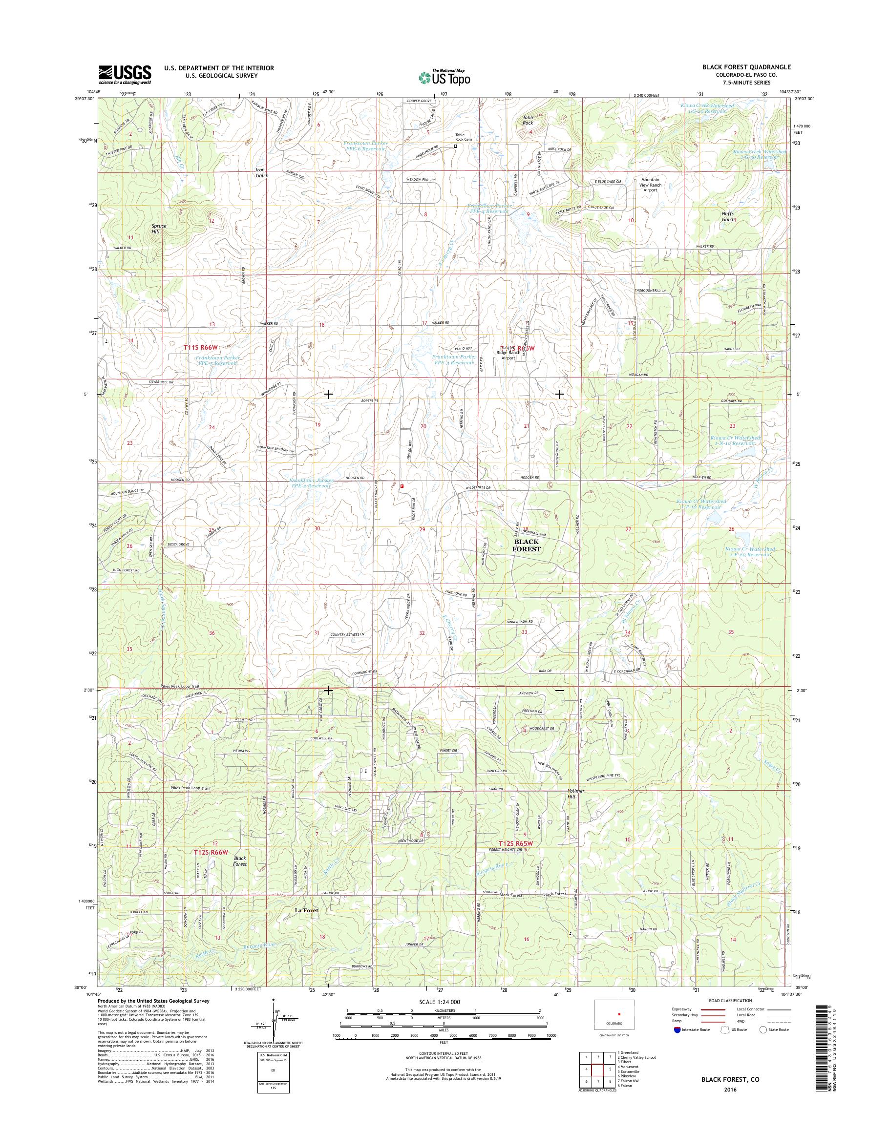 MyTopo Black Forest, Colorado USGS Quad Topo Map