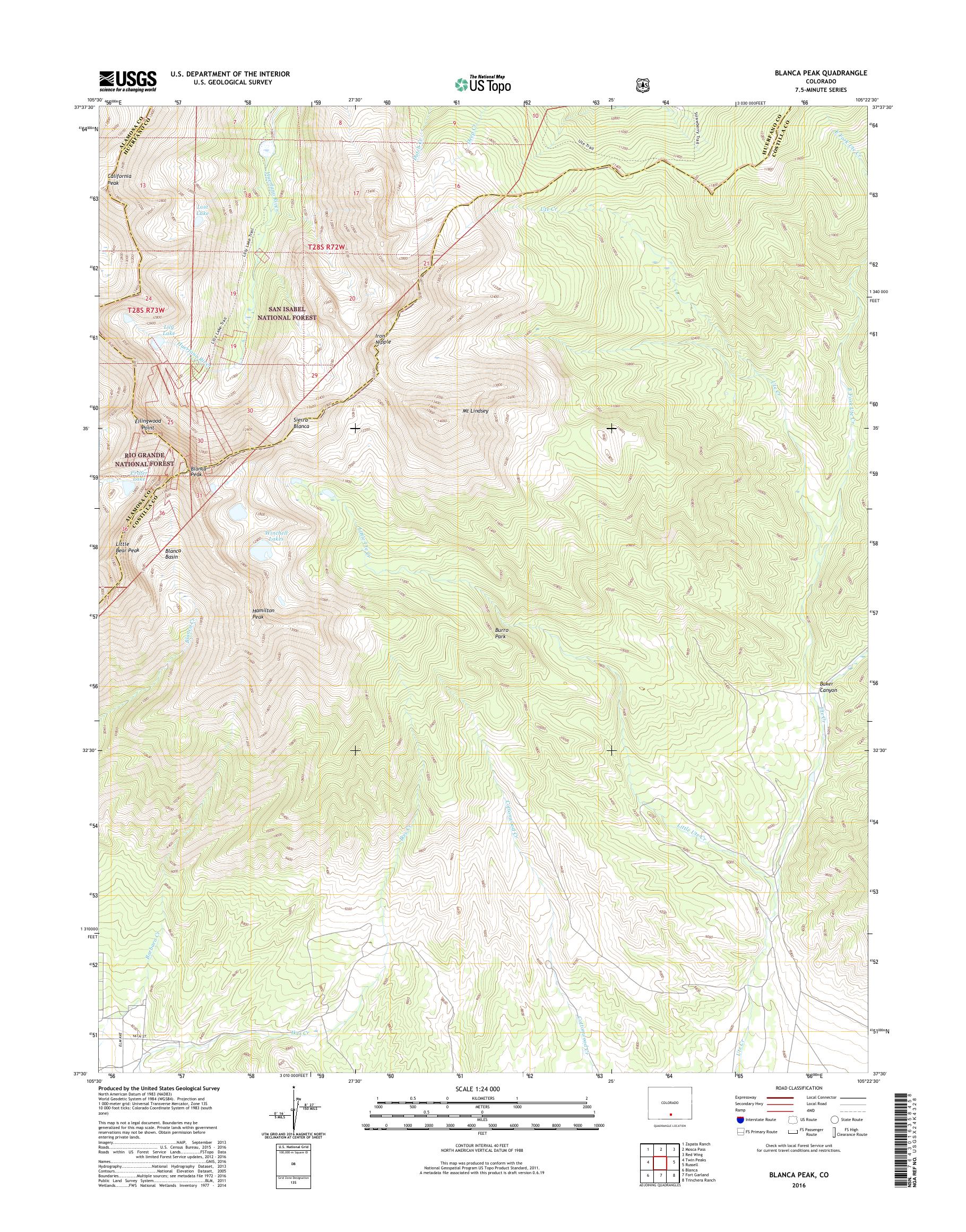 MyTopo Blanca Peak, Colorado USGS Quad Topo Map