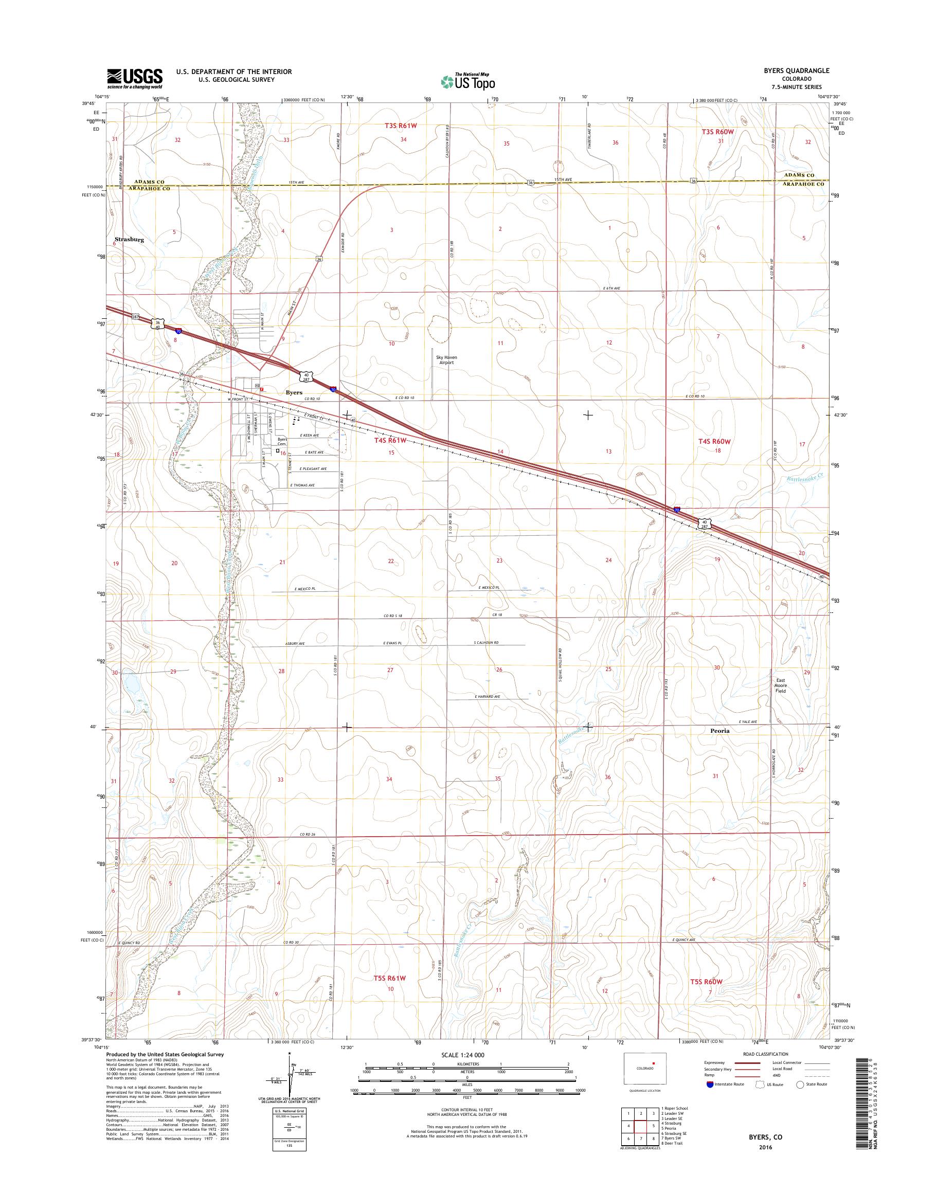 MyTopo Byers, Colorado USGS Quad Topo Map