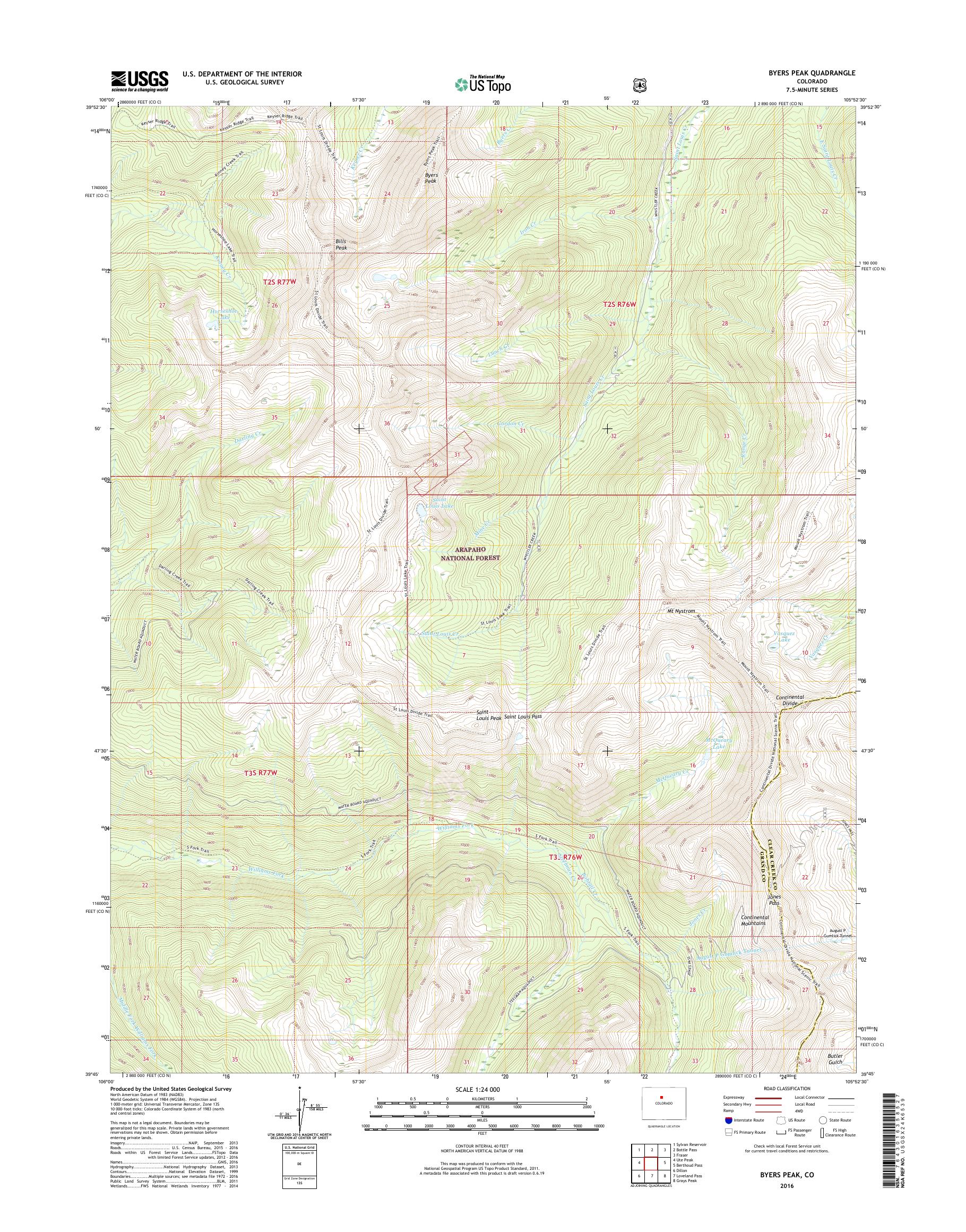 MyTopo Byers Peak, Colorado USGS Quad Topo Map