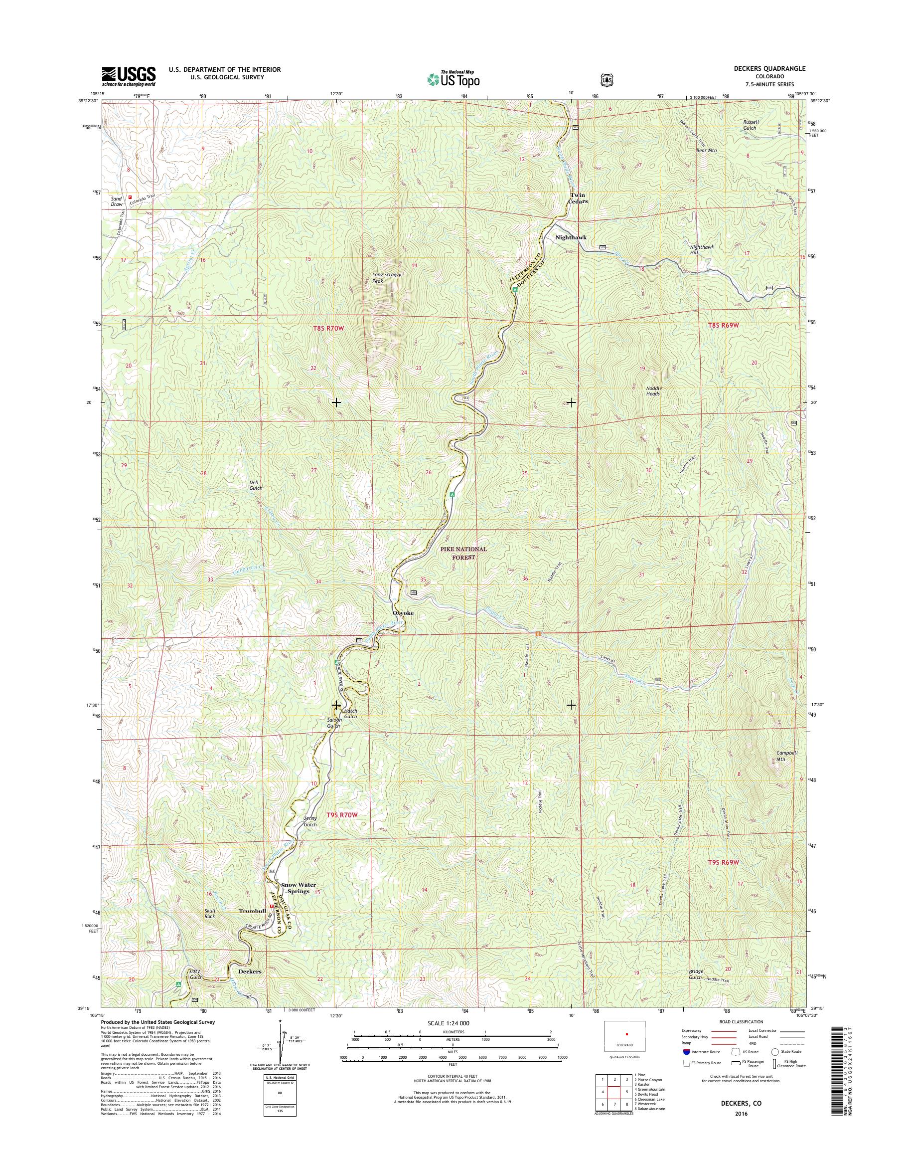 MyTopo Deckers, Colorado USGS Quad Topo Map