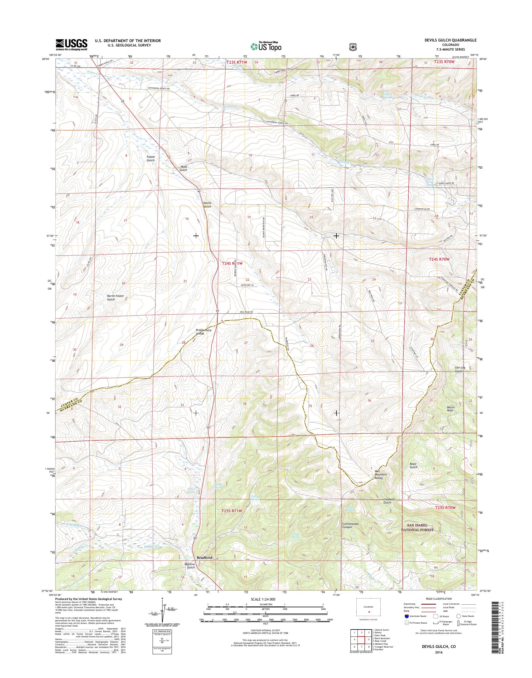 MyTopo Devils Gulch, Colorado USGS Quad Topo Map