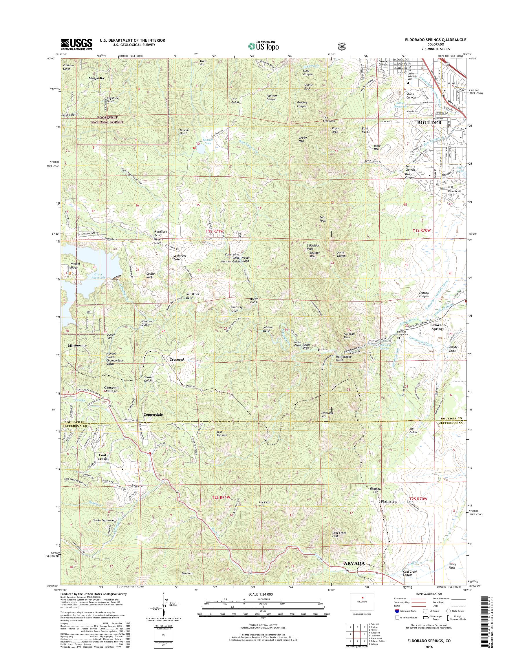 MyTopo Eldorado Springs, Colorado USGS Quad Topo Map