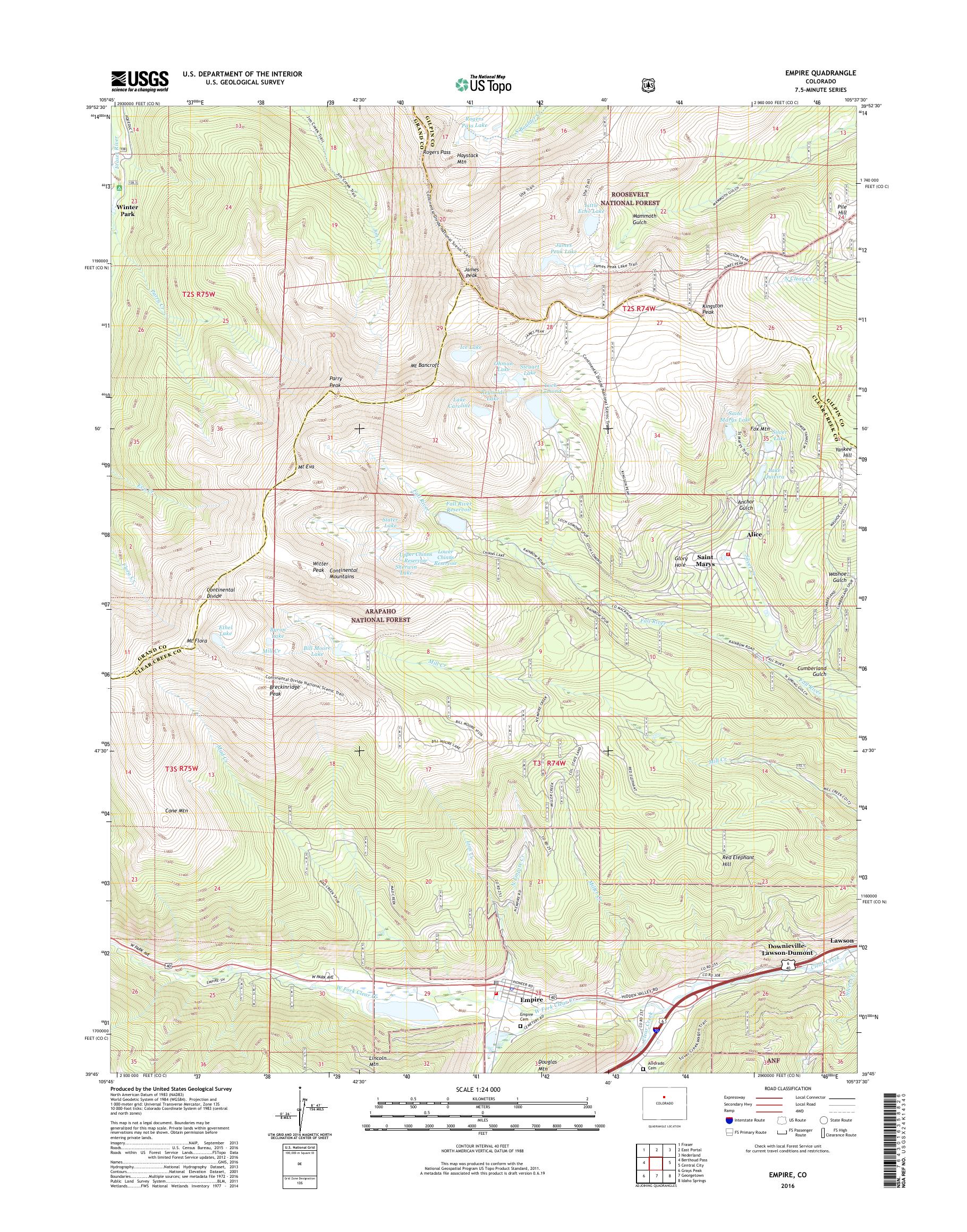 MyTopo Empire, Colorado USGS Quad Topo Map