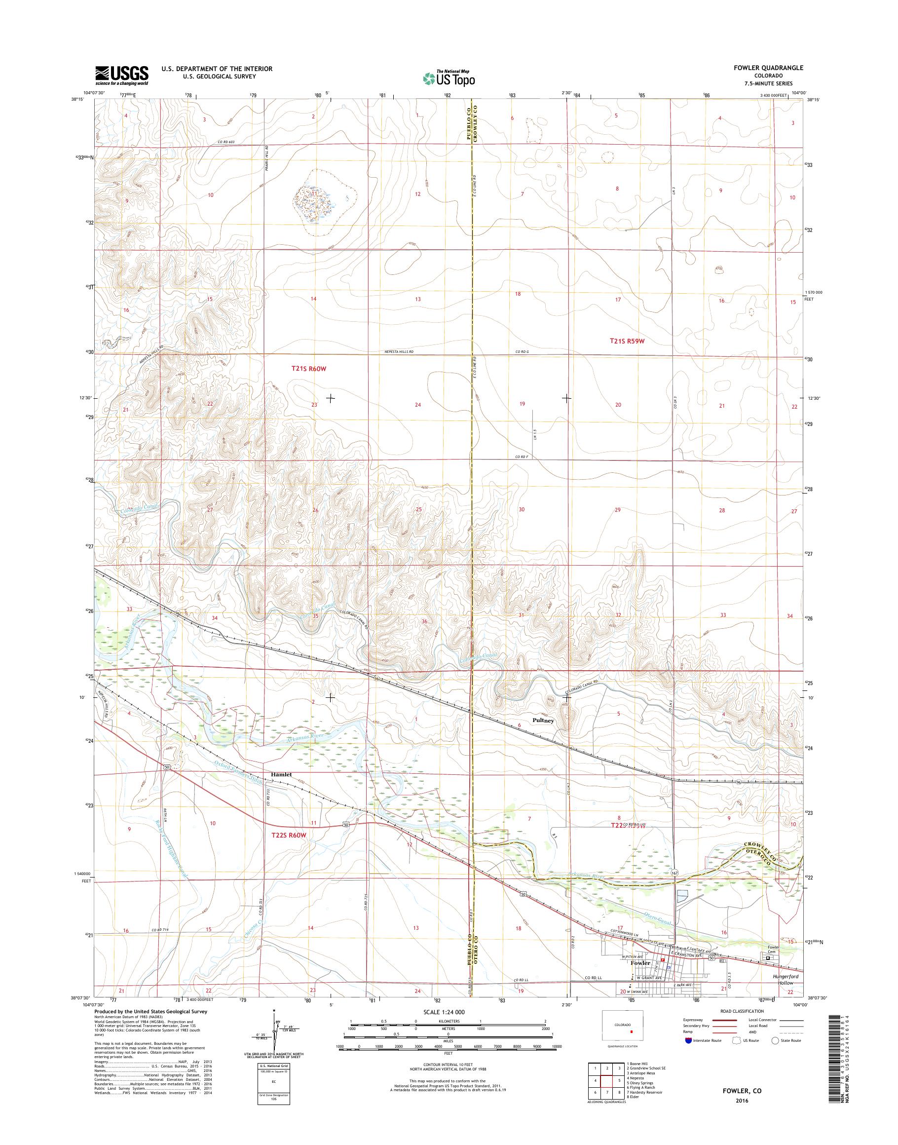MyTopo Fowler, Colorado USGS Quad Topo Map