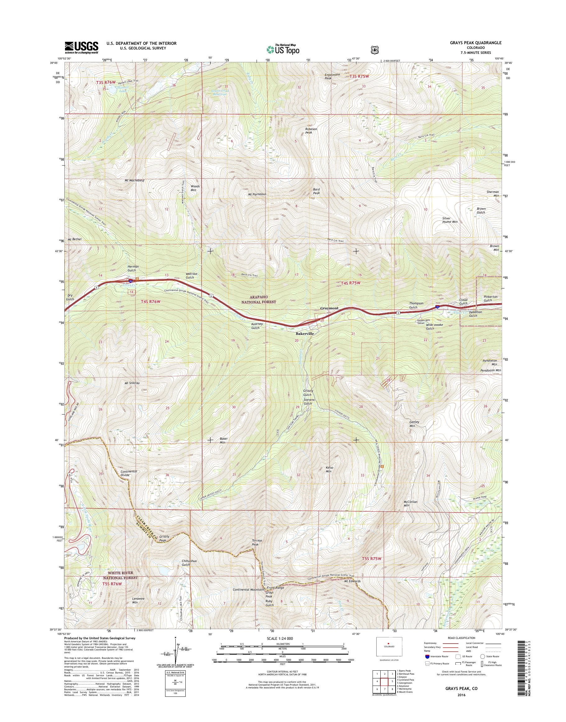 MyTopo Grays Peak, Colorado USGS Quad Topo Map
