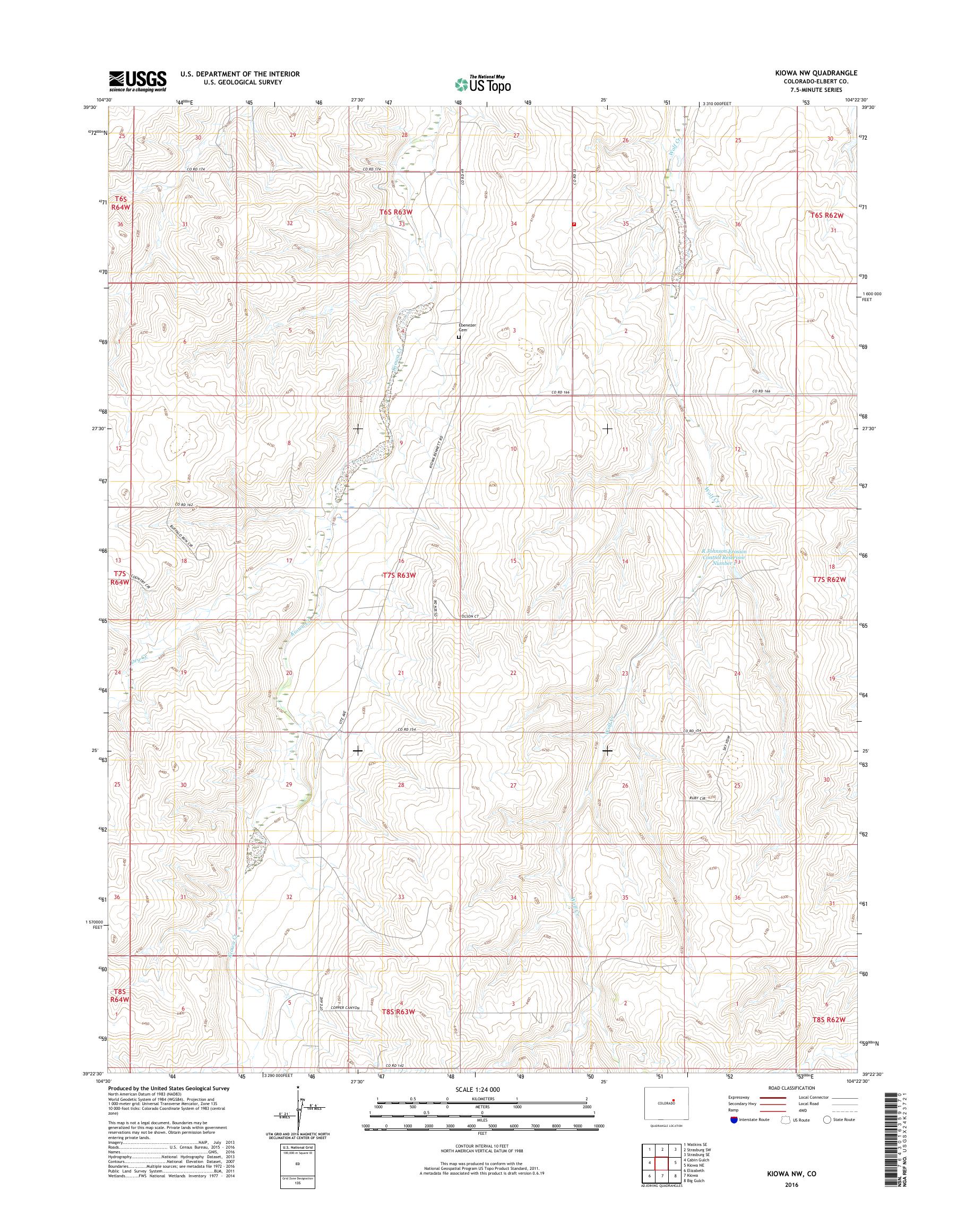MyTopo Kiowa NW, Colorado USGS Quad Topo Map
