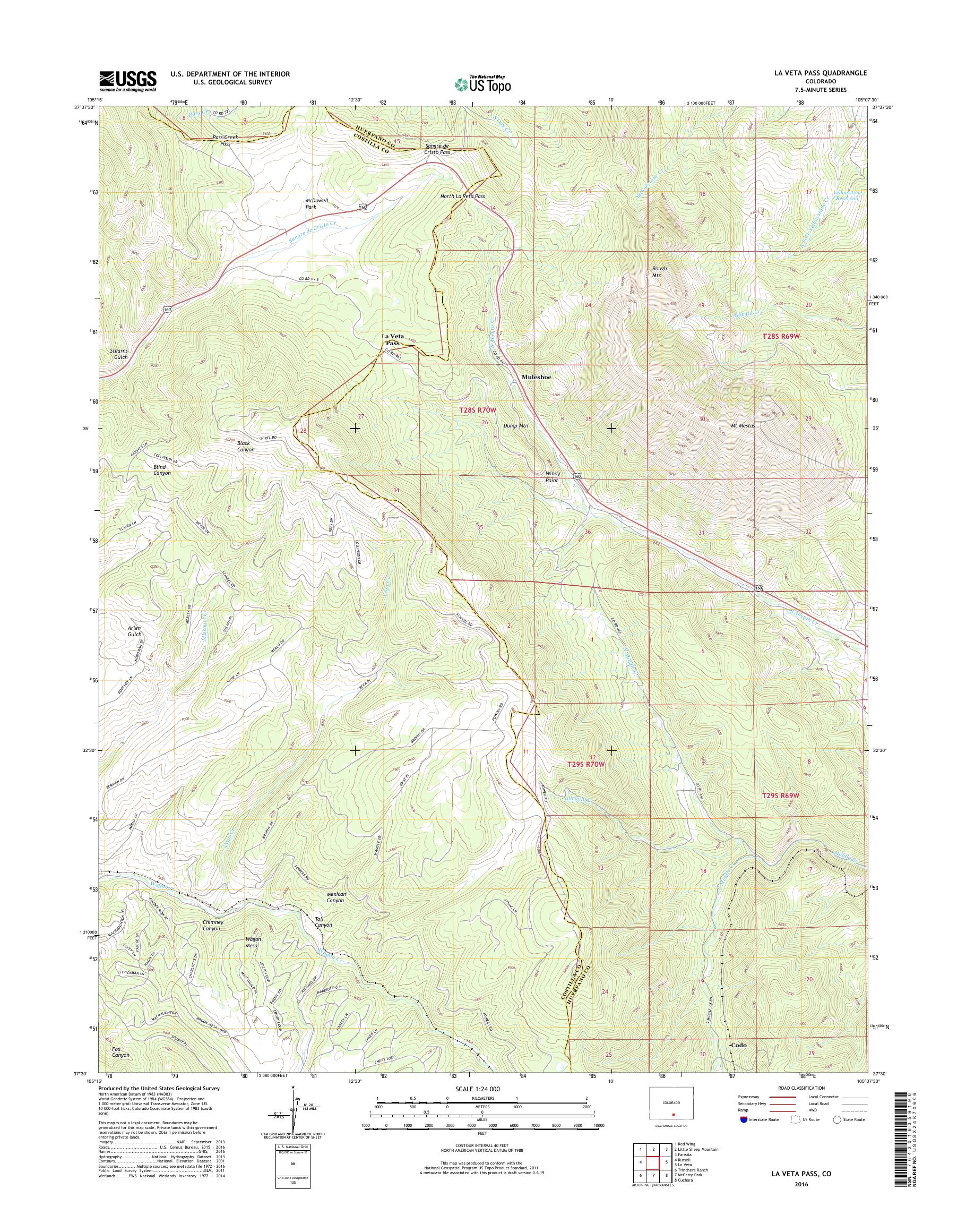 MyTopo La Veta Pass, Colorado USGS Quad Topo Map