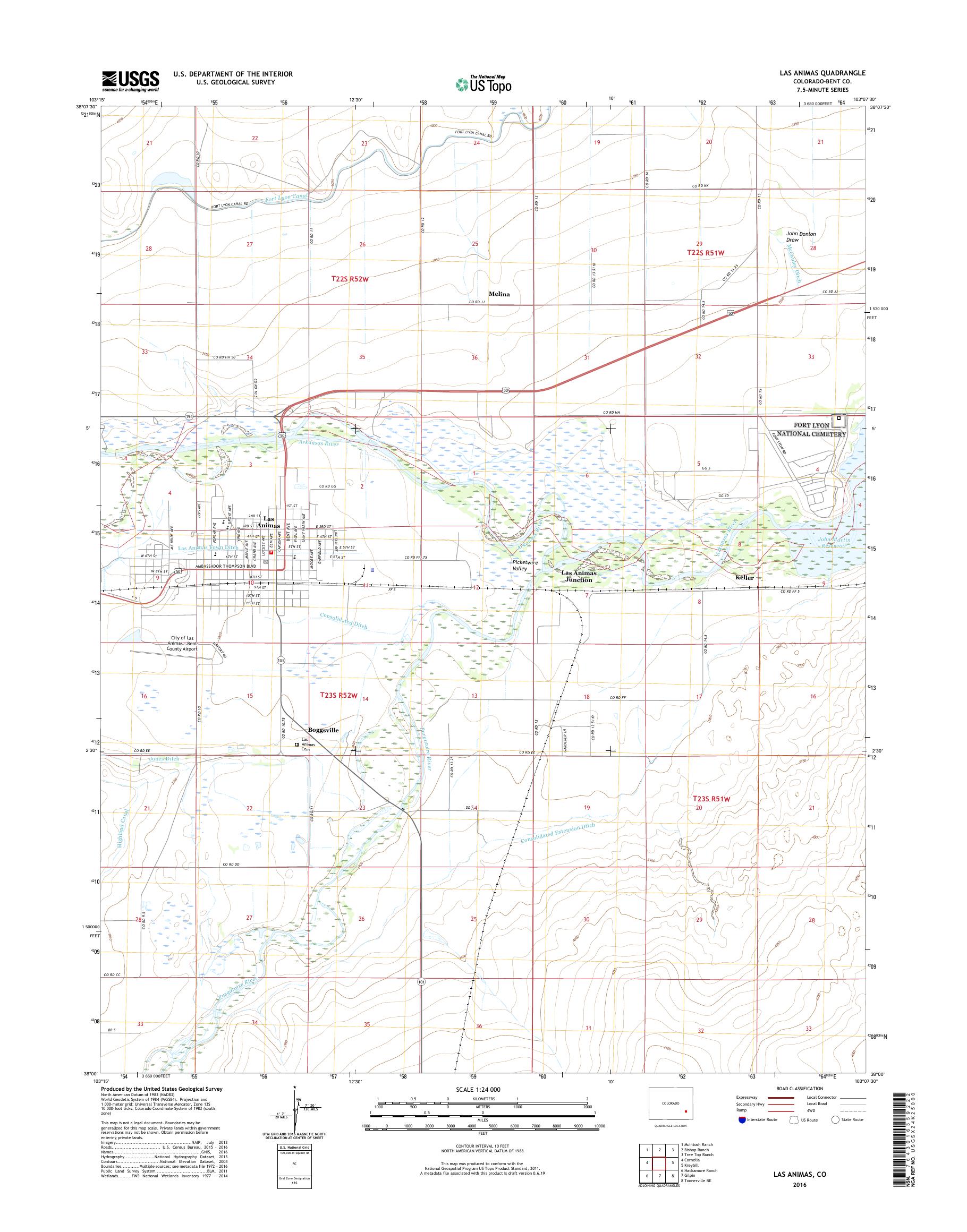MyTopo Las Animas, Colorado USGS Quad Topo Map