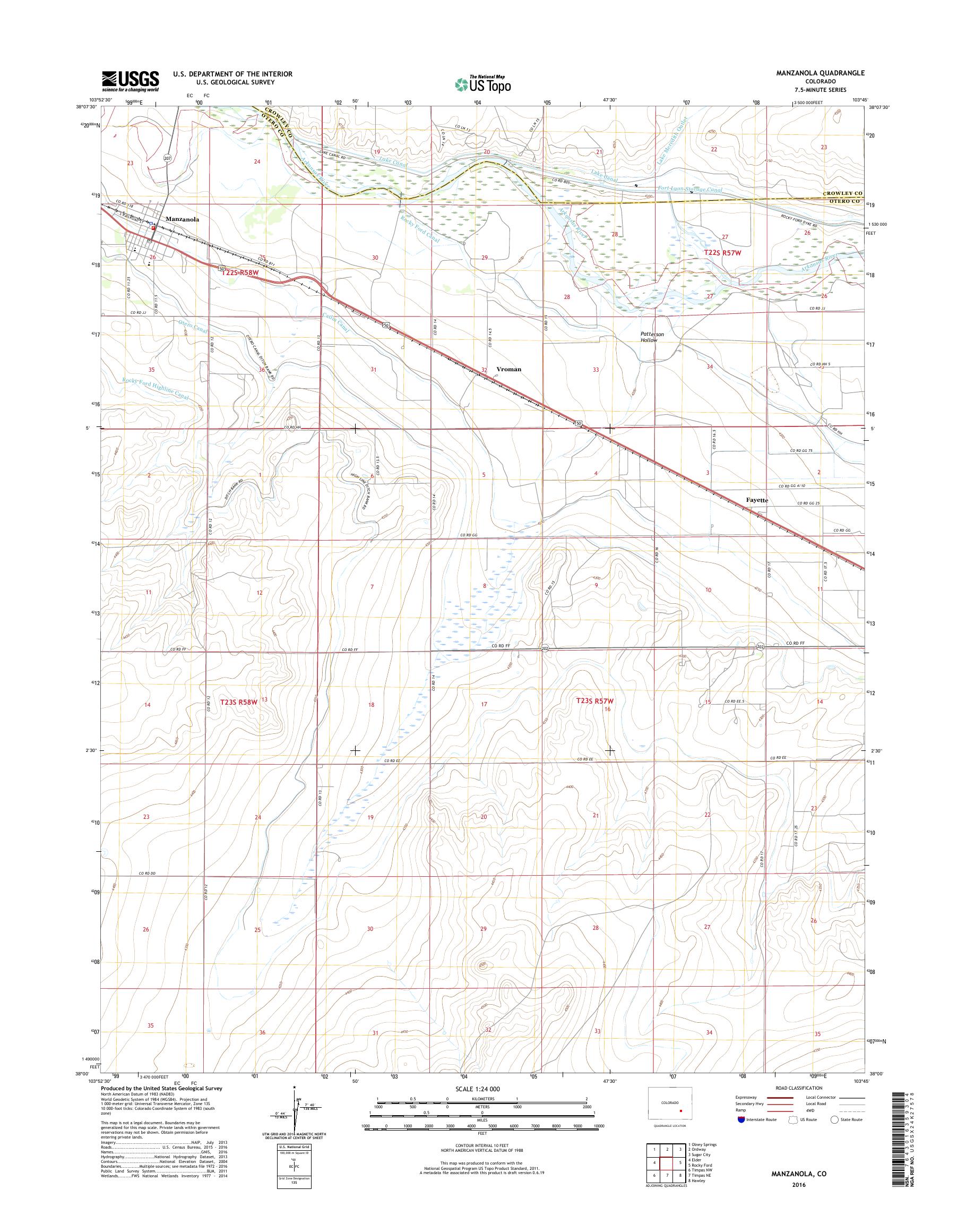 MyTopo Manzanola, Colorado USGS Quad Topo Map