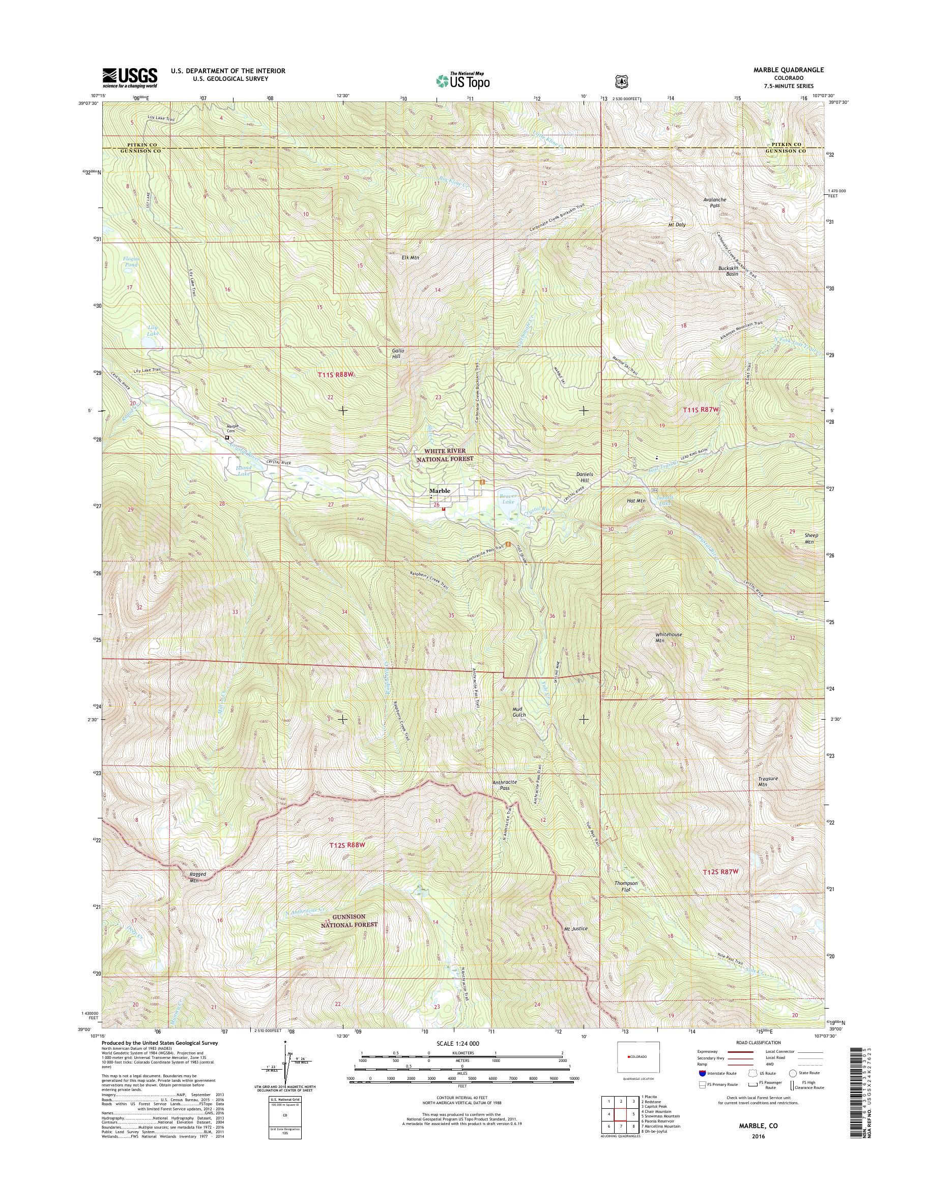 Mytopo Marble Colorado Usgs Quad Topo Map