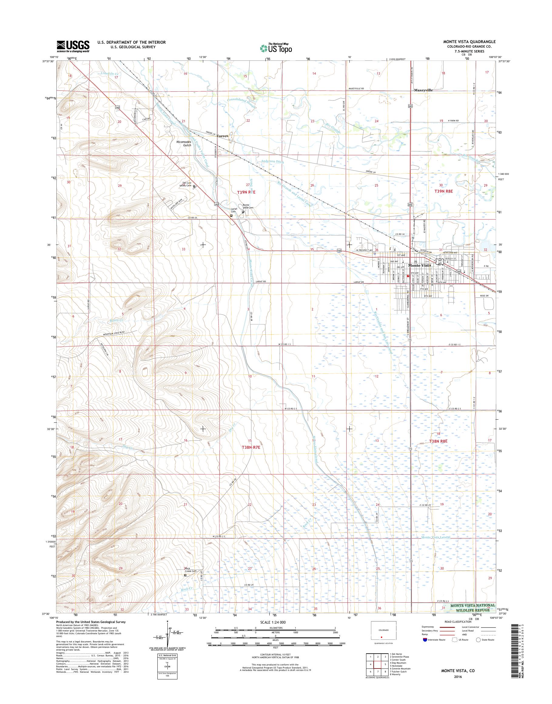 MyTopo Monte Vista, Colorado USGS Quad Topo Map