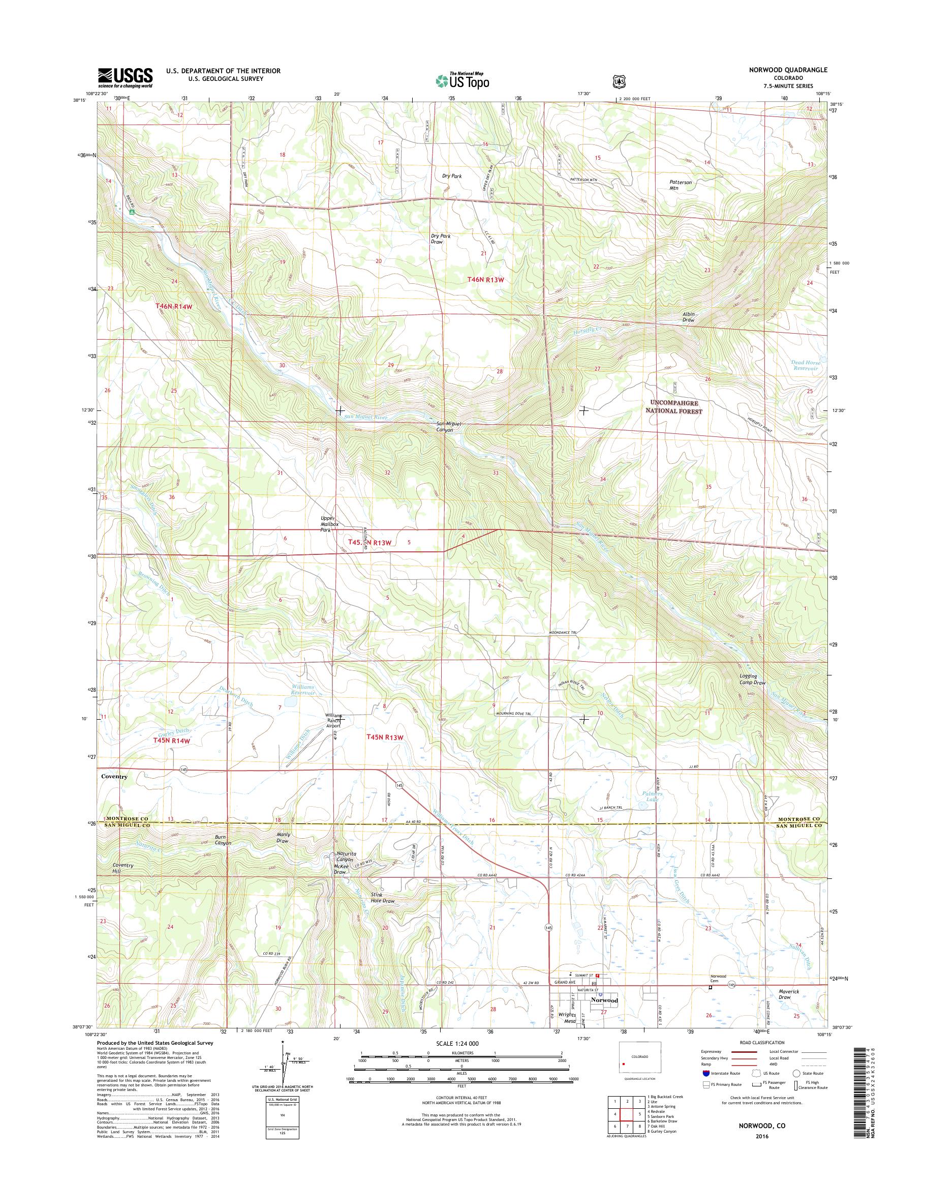 MyTopo Norwood, Colorado USGS Quad Topo Map