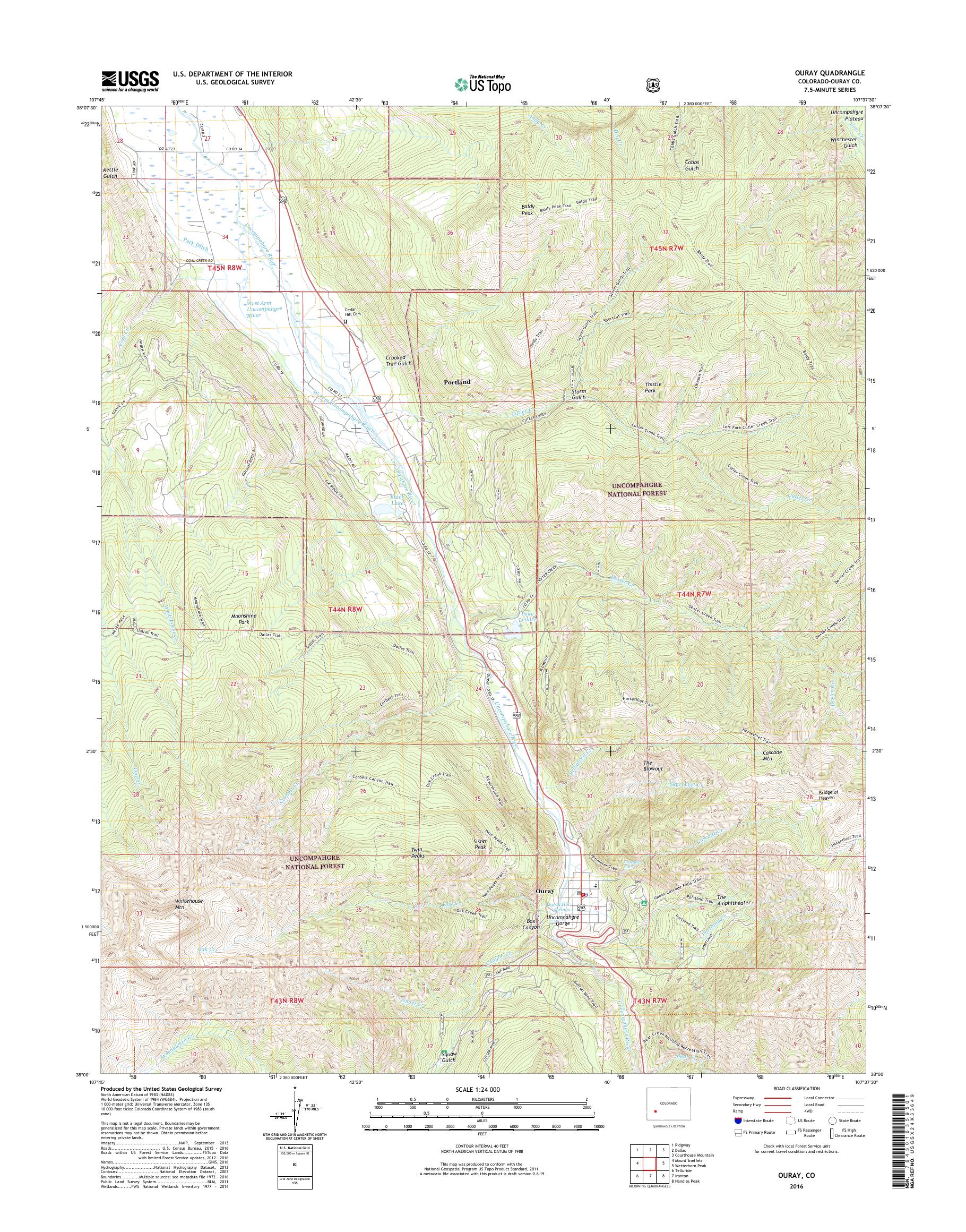 MyTopo Ouray, Colorado USGS Quad Topo Map