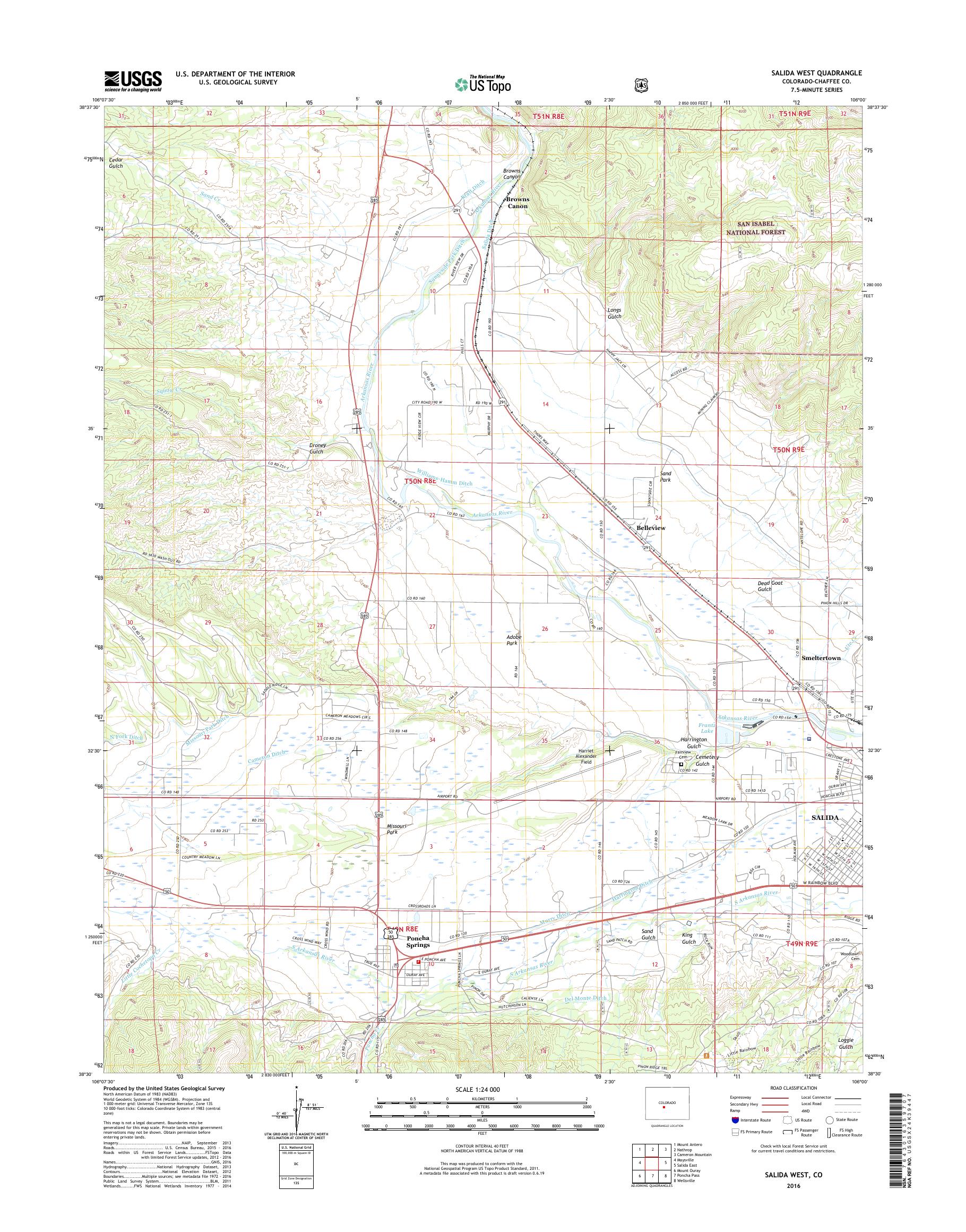 MyTopo Salida West, Colorado USGS Quad Topo Map